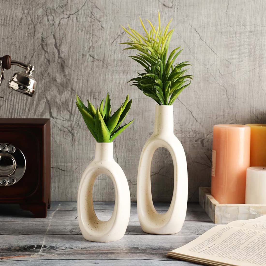 PreAura Set of 2,Ceramic Hollow Pot | Ceramic Flower Pot for Home ...