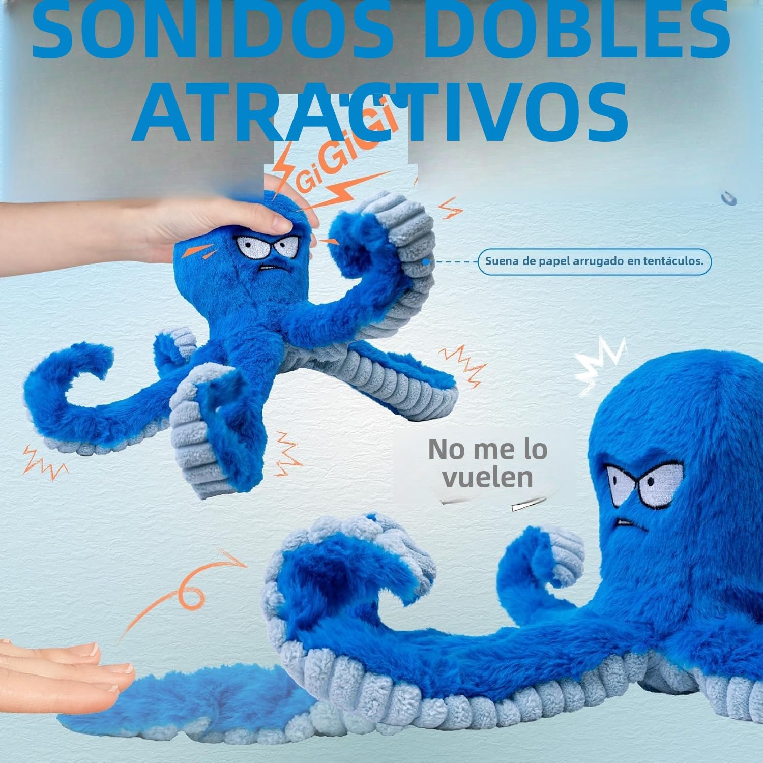 LEGEND SANDY Tough Dog Toys, Stuffed Chew Large Dog Toys to Keep Them Busy, Interactive Squeaky Tug of War Doggie Toy, Crinkle Blue Octopus