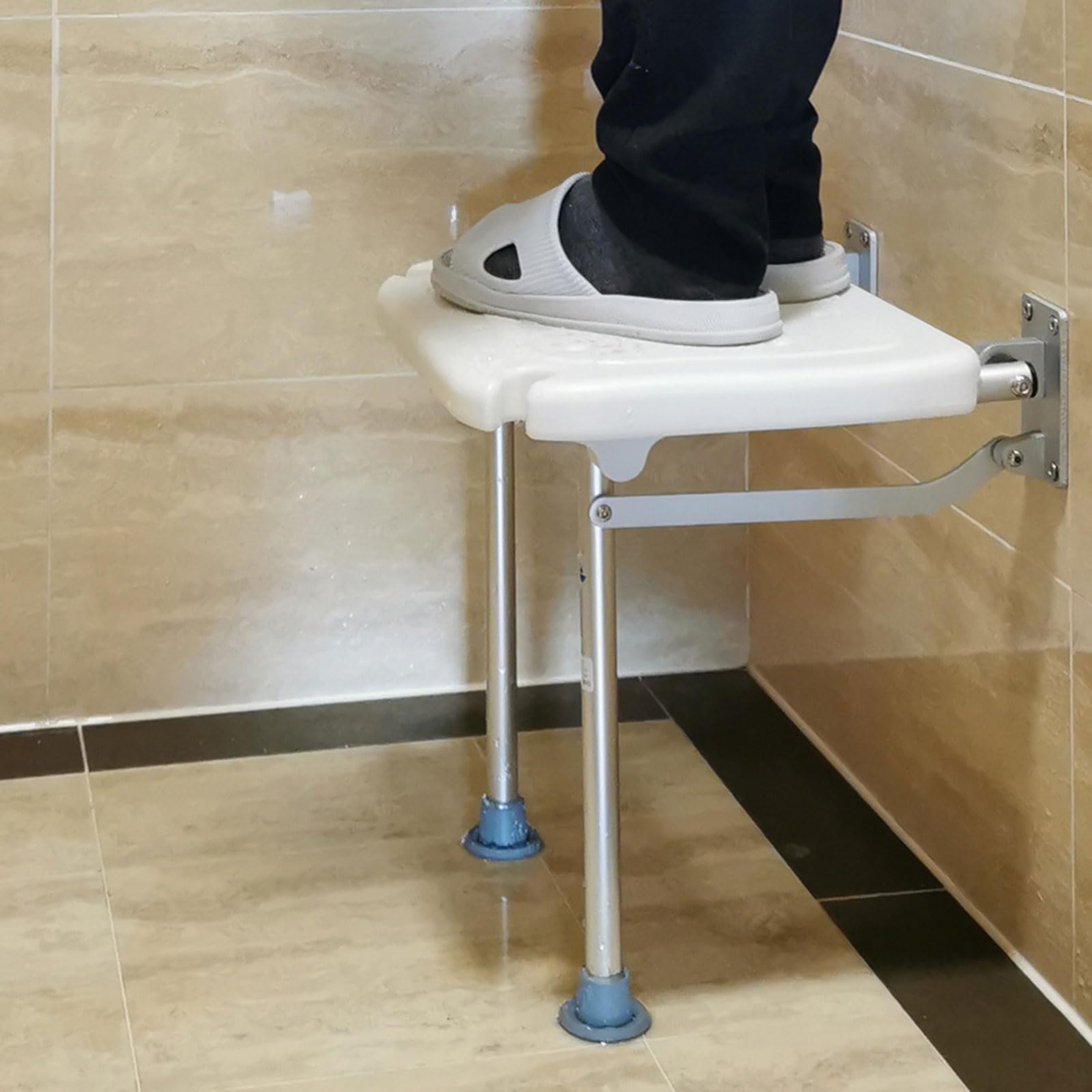 Silla Plegable de Pared,Taburete Plegable de Plástico para Baño,Silla Abatible Ducha Montado en la Pared,Base de Aleación de Aluminio,Antideslizante,Fácil de Instalar,Uso Doméstico