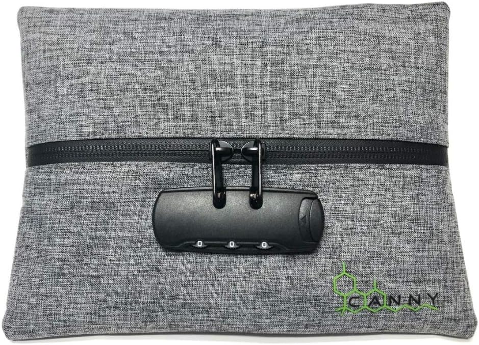 CANNY Mid-Zip Smell Proof Bag – Large Odor Eliminating Travel Pouch. Smell Proof Container with Lock – Medicine Stash Case with Bamboo Charcoal and Activated Carbon (Grey)