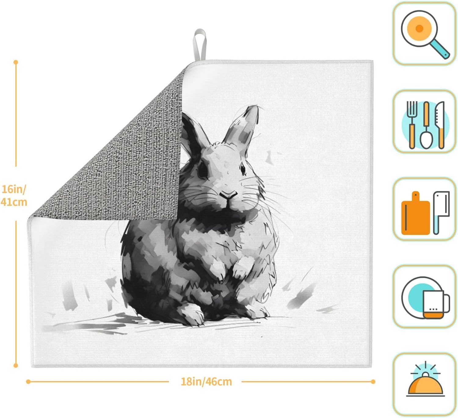 Drying Mat for Kitchen VVXBHGR Funny Bunny Prints Ultra Absorbent, Reversible, and Stylish Kitchen Countertop Mat image 2