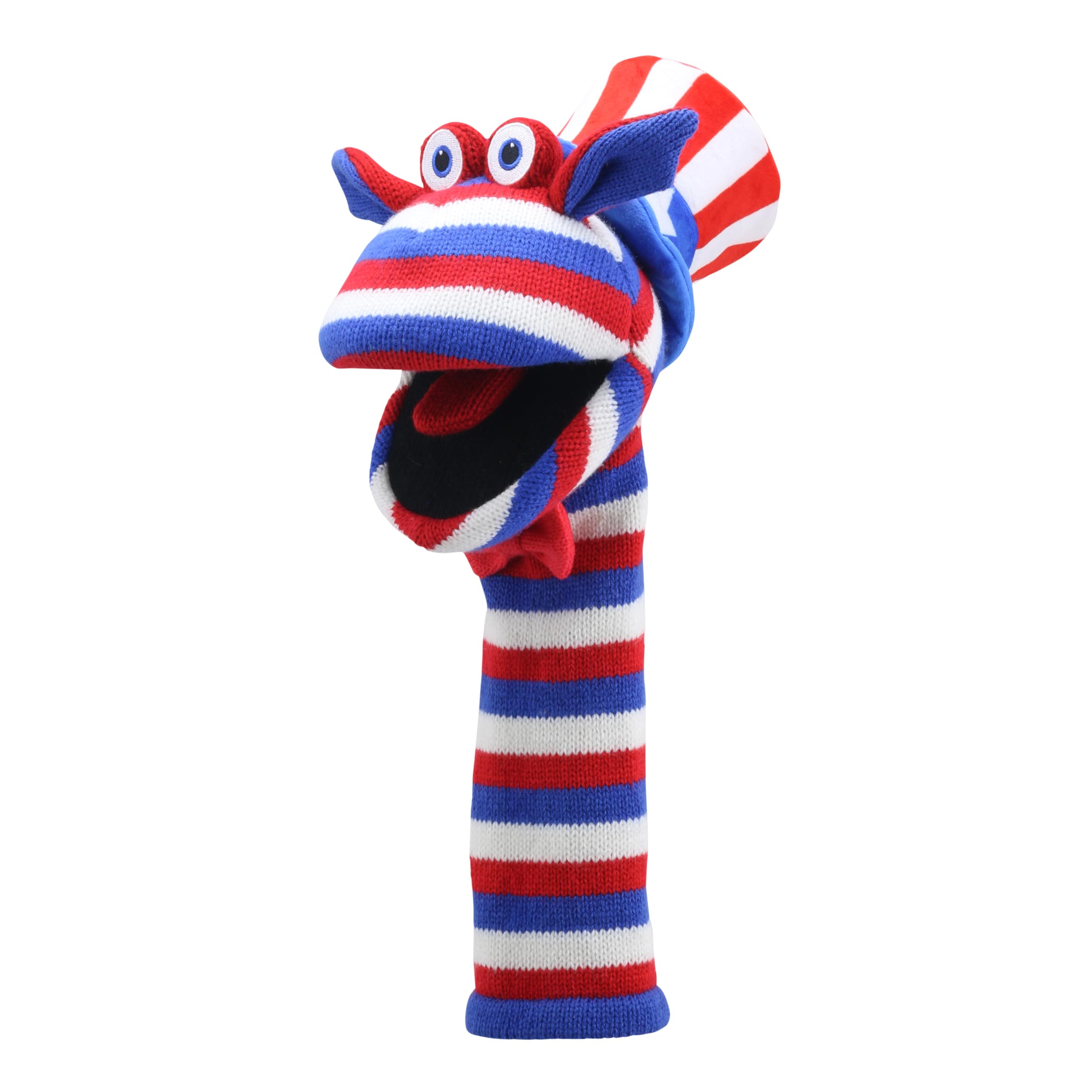 The Puppet Company Sammy Sockette, Colourful, Eco-Friendly Hand Puppet Toy with Top Hat, Tie & Bold Stripes - Image 2