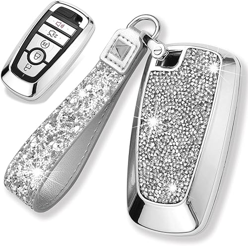 Royalfox TM 3 4 5 botones 3D Bling sin llave para llave inteligente Ford Mustang Explorer Edge Fusion F150 F250 F350 F450 F550 F550 plateado