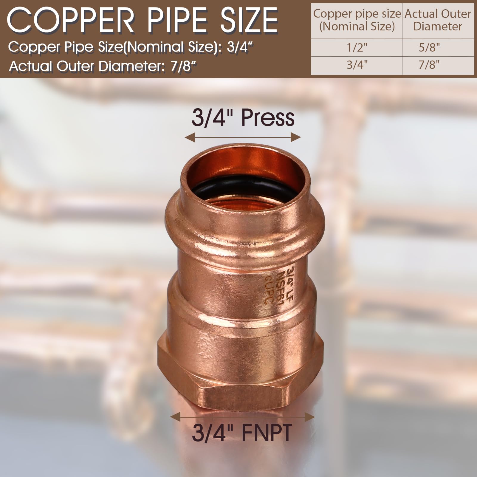 Złączki miedziane 12 szt., 1,9 cm naciśnij x 3/4 "NPT miedziana prasa