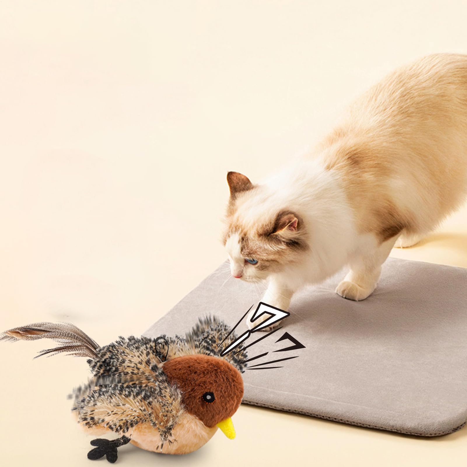 Genérico Chirping Bird Cat Toy, Flapping Wings Interactive Plush Toy, Plush USB Rechargeable Remote Control for Indoor Cats, Stimulates Hunting Instincts, Playtime Companion, 7.87x6.3x3.35 Inches
