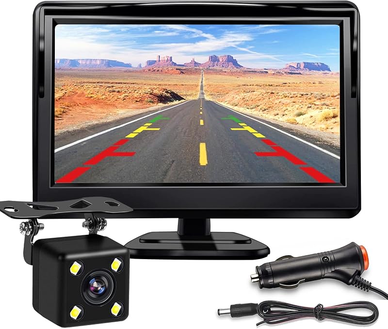 Backup Camera with 5Inch Monitor, 170 Degree Wide View Angel Night Vision Waterproof Vehicle Reverse Rear View Camera System for Car Truck