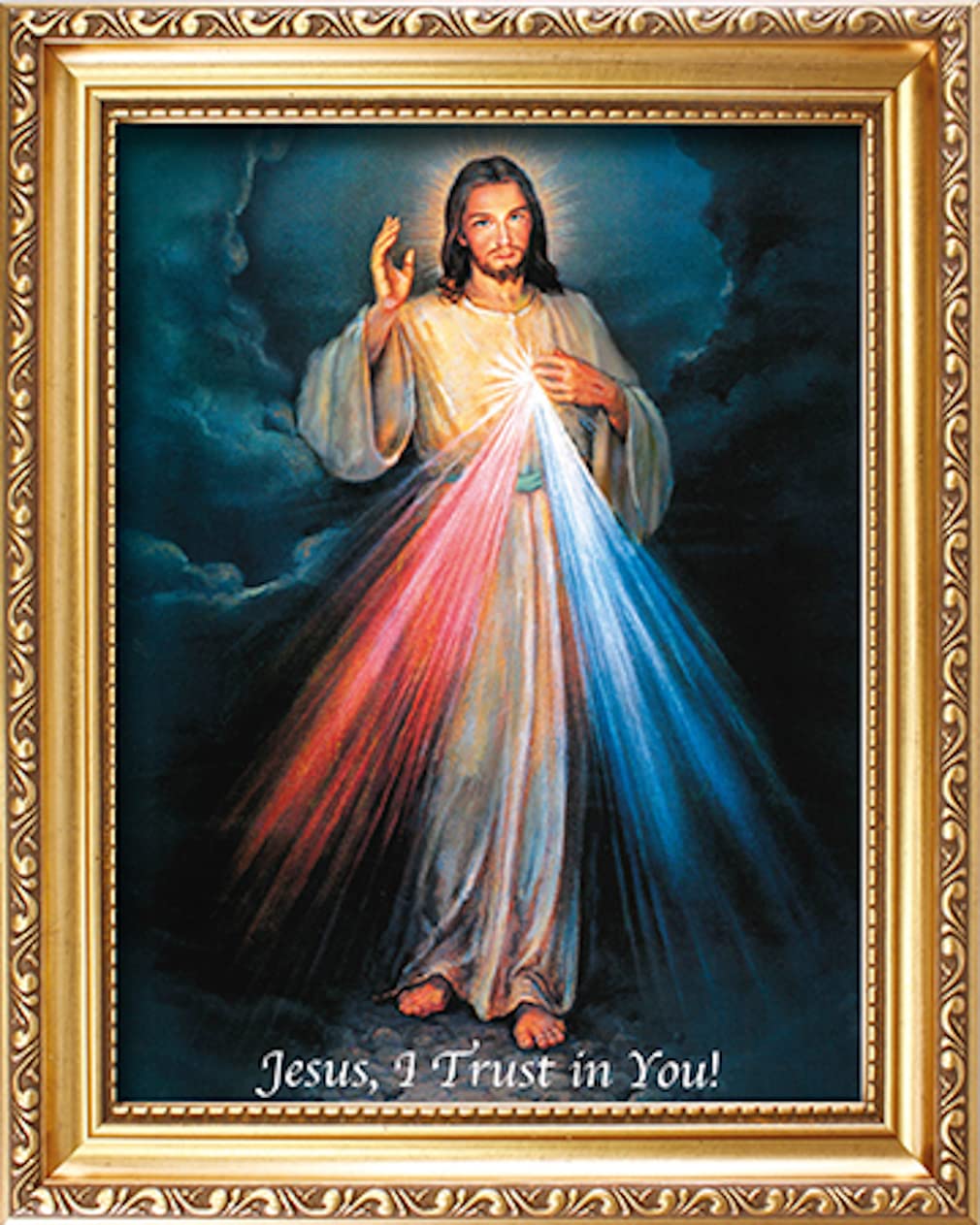 CBC Divine Mercy - 18" x 14" Gold wood framed Picture Hanging Only