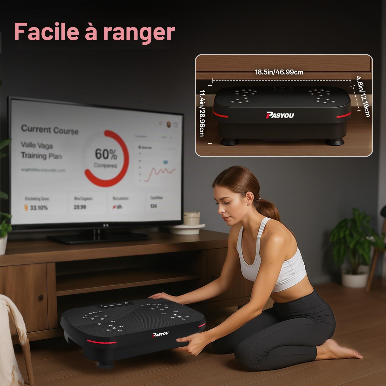 PASYOU Plateforme Vibrante avec 99 Niveaux d’Intensité, Plaque Vibrante Oscillante Antidérapante avec 2 Bandes de Résistance et Télécommande, Machine de Fitness pour Entraînement du Corps Entier