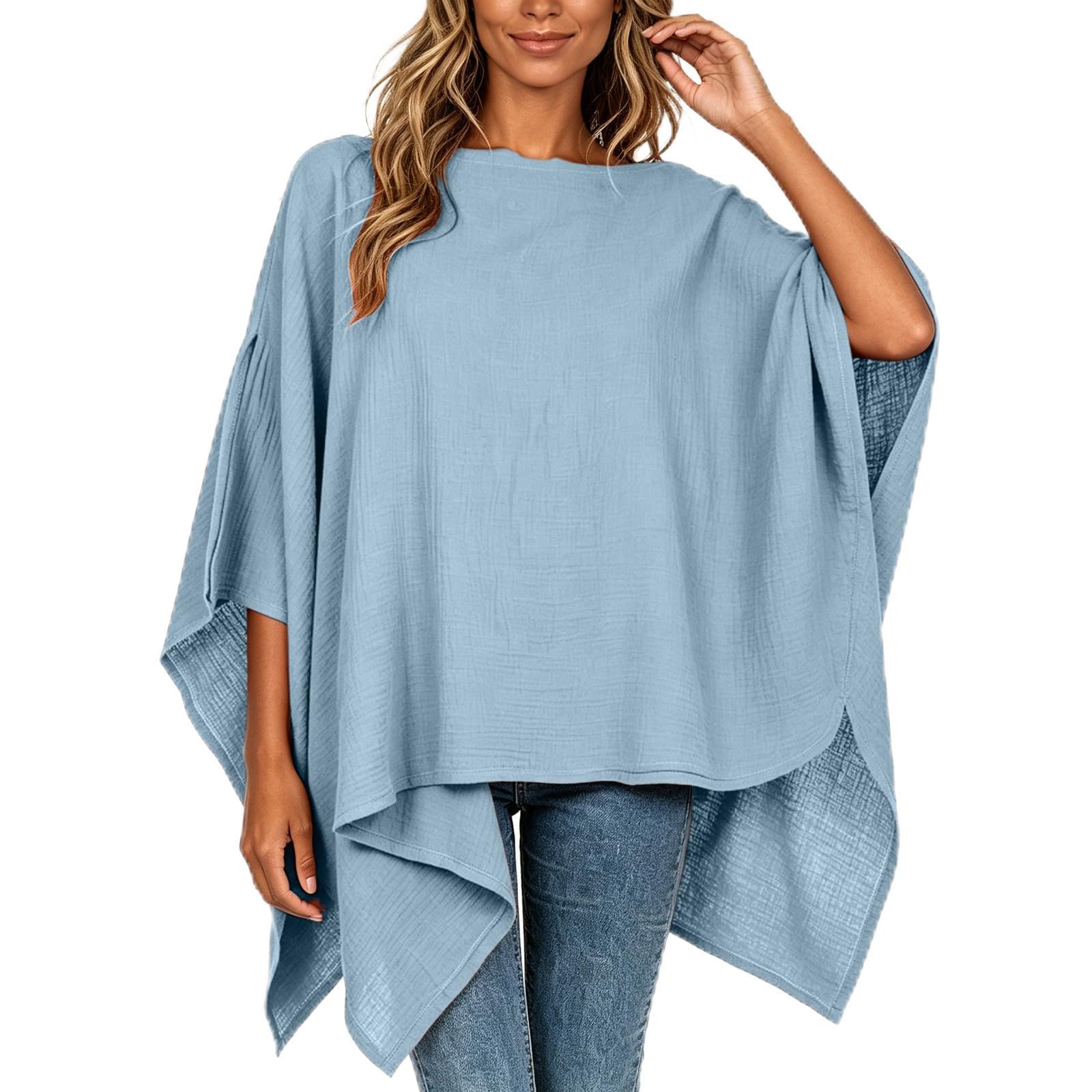 Women's Multi-Use Nursing Cover - Cotton Muslin Breastfeeding Shawl, Breathable Privacy, Carseat Canopy (Blue, One Size)