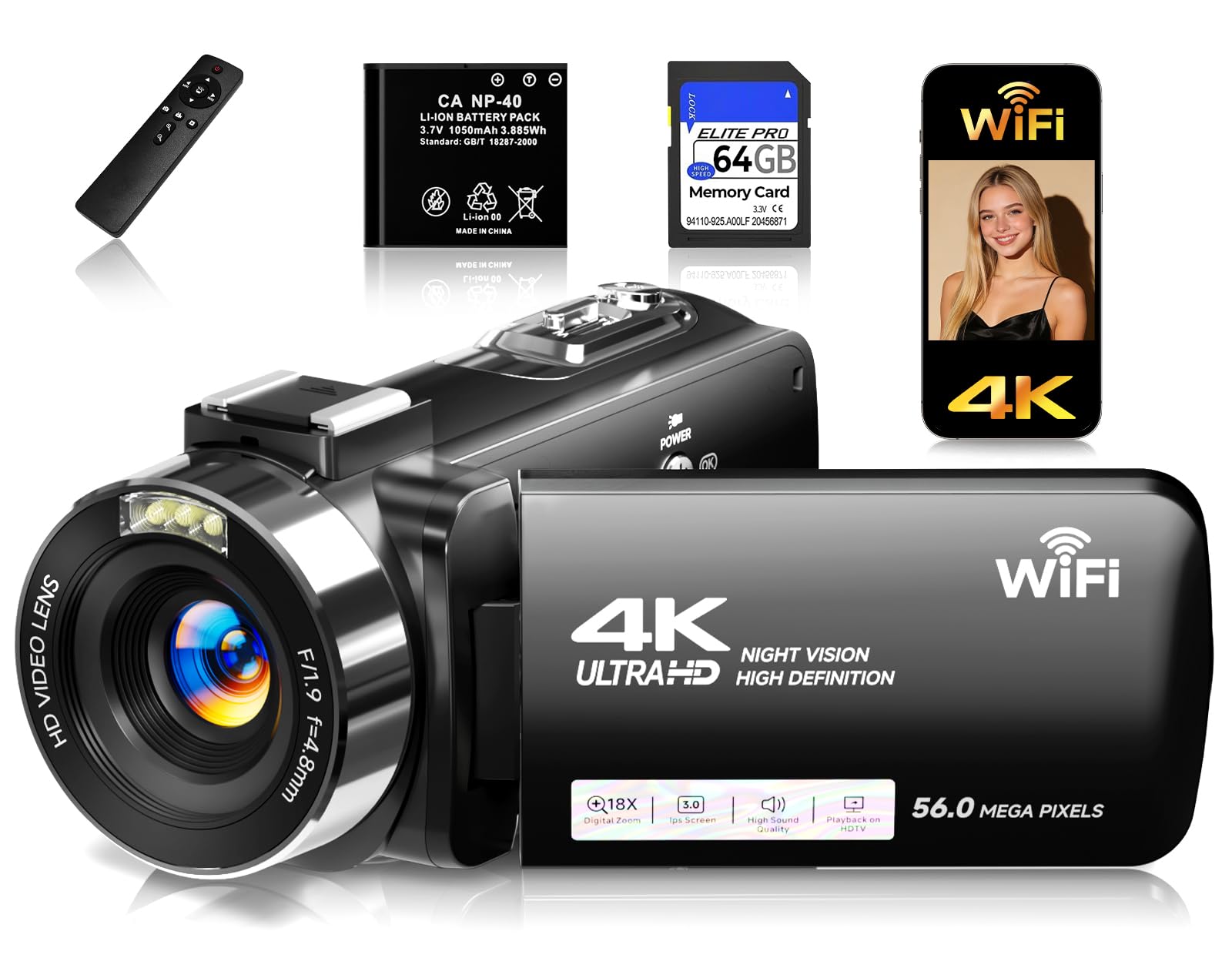 Amazon.com : Gtonster 4K Video Camera Camcorder with 64GB SD Card