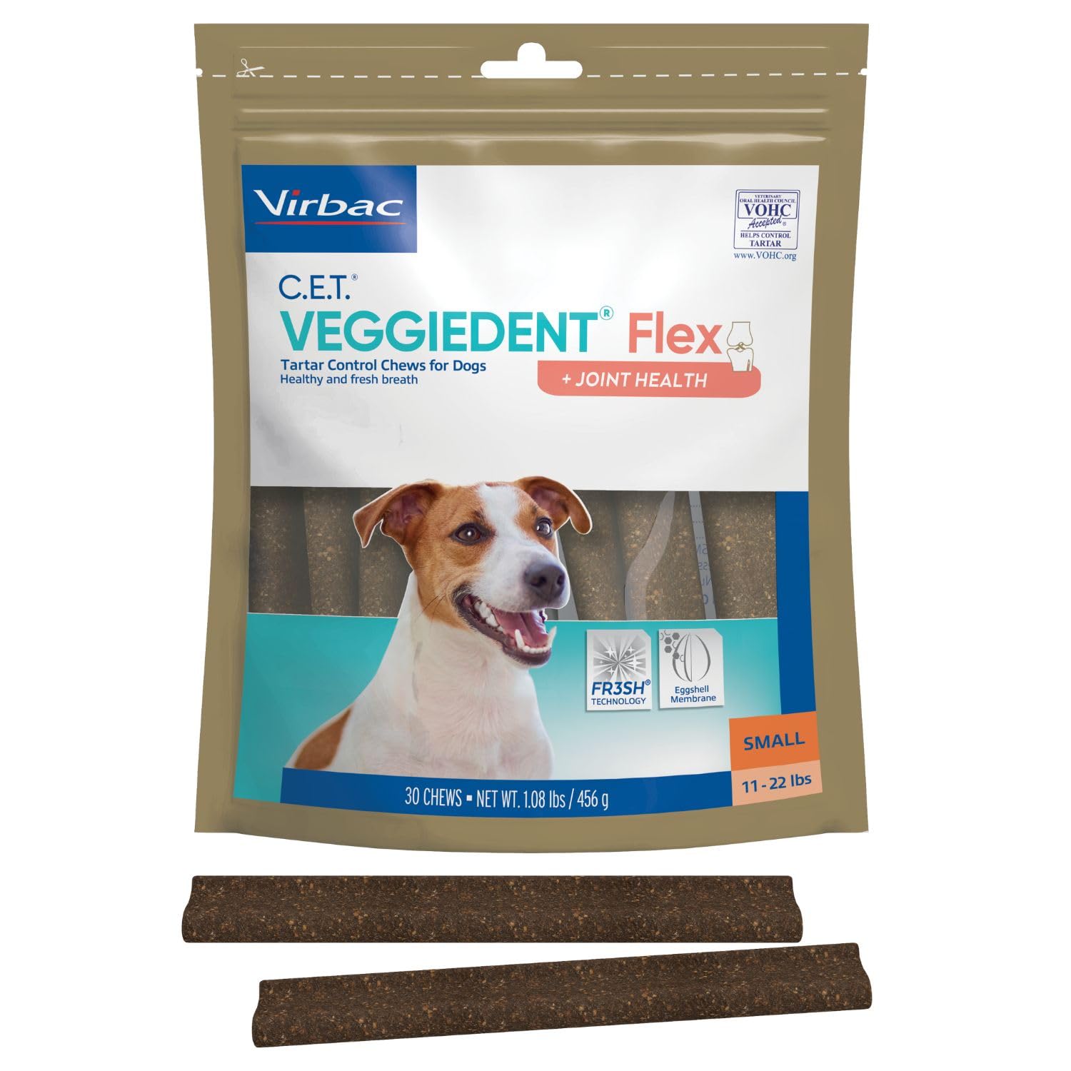 Virbac C.E.T. VEGGIEDENT Flex Tartar Control Chews for Dogs - Small