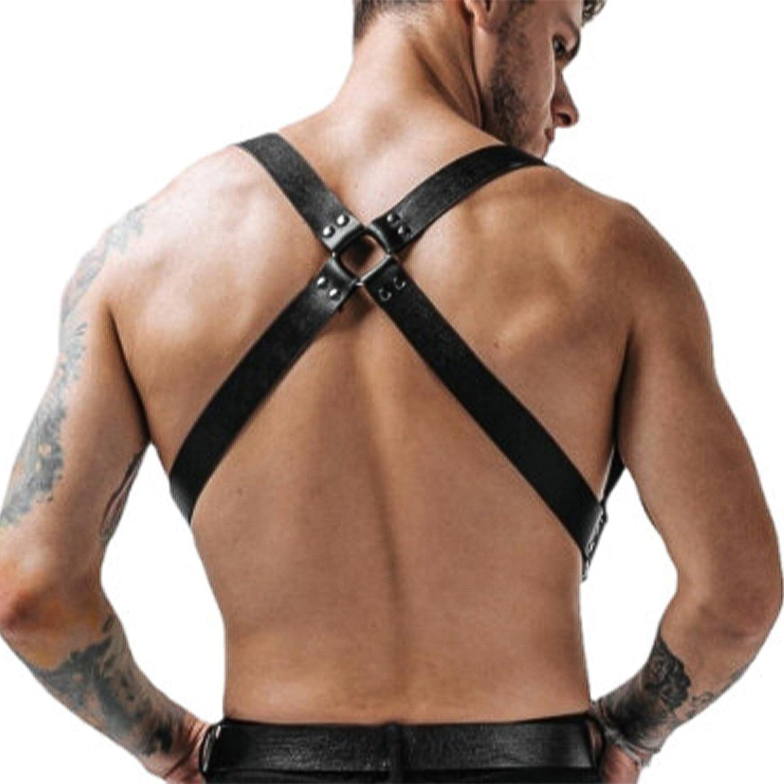 BDSMYOU Harnais pour Homme Punk Body Brust Harnais Hommes Cuir,Sous-vêtements pour Homme,Gothique Vêtements Hommes PU Cuir,Fesseln Costumes Hommes Fétiche Gay Harness (A)