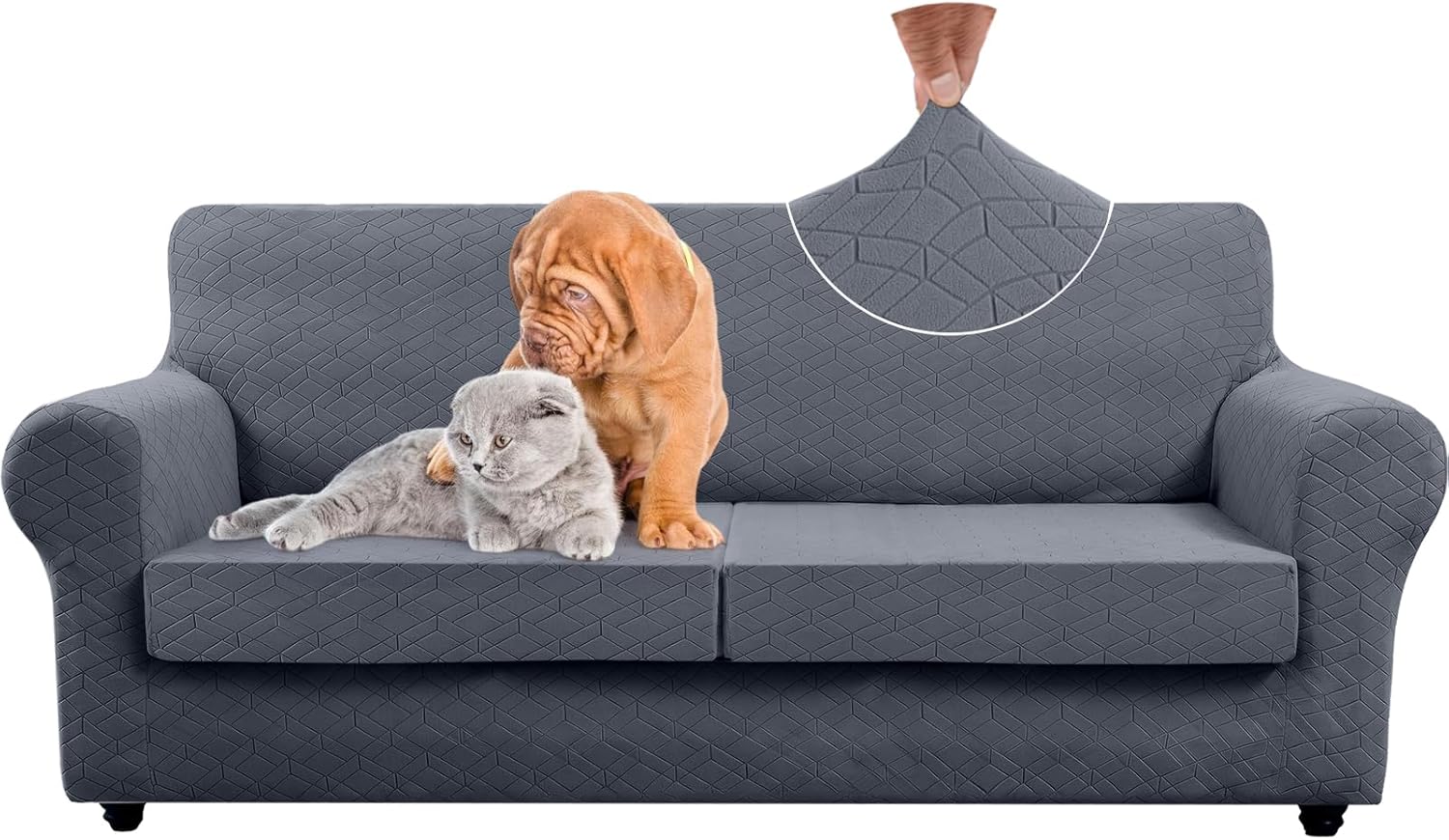 Latest 4-Piece Sofa Cover, Suitable for 2 Extra Large Cushion, and 2 Oversized Cushion Covers, Pet Furniture Protection Cover (Dark Gray 72 "-88"), 3 Cushions