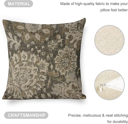 Miniatura 5 de Fundas de almohada de lino marrón y negro, funda de almohada floral bohemia vintage floral moderna para cama, sofá, sala de estar (solo funda) 16 x