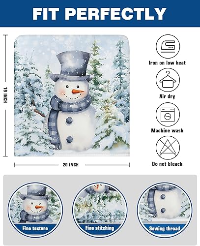 Miniatura 6 de Paquete de 4 fundas para respaldo de silla de muñeco de nieve de Navidad azul para sillas de comedor, lavables y extraíbles, protector de silla