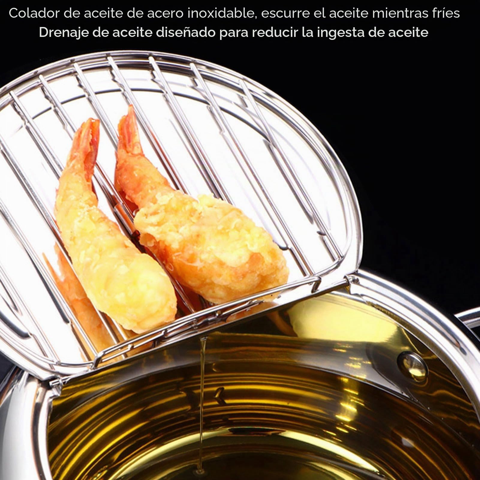 Freidora Tempura Olla para Freír Tempura Olla para Freír Estilo Japonés con Termómetro, de Tacto Frío, Recordatorio de Nivel de Aceite, (Tamaño S 20 cm/7,9 pulgadas)