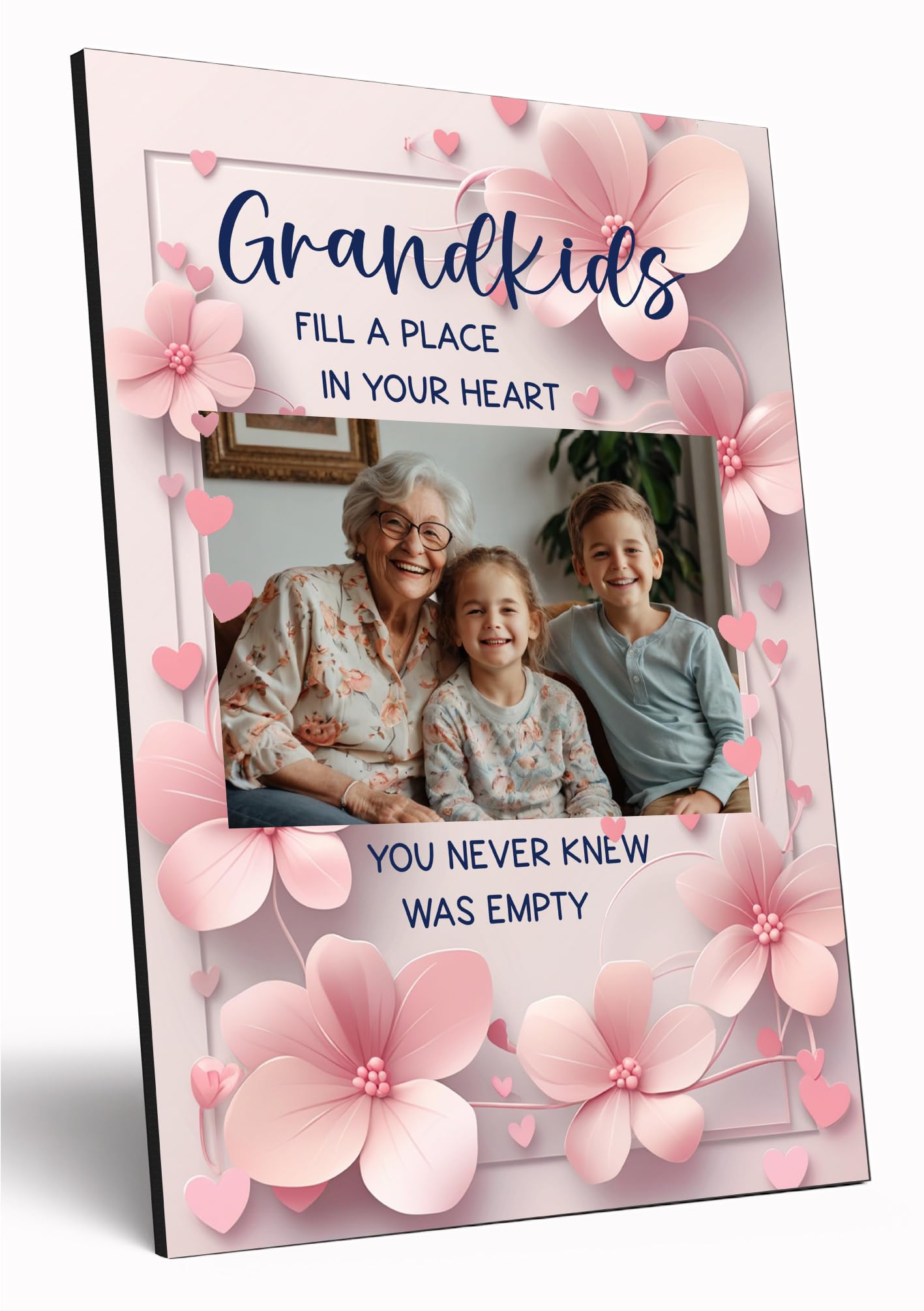 The Plum Penguin Grandkids Heart Personalised Photo Gift A4 Wooden Wall Art Mother's Day Customised Print For Grandma Granny Nan Gift From Grandkids