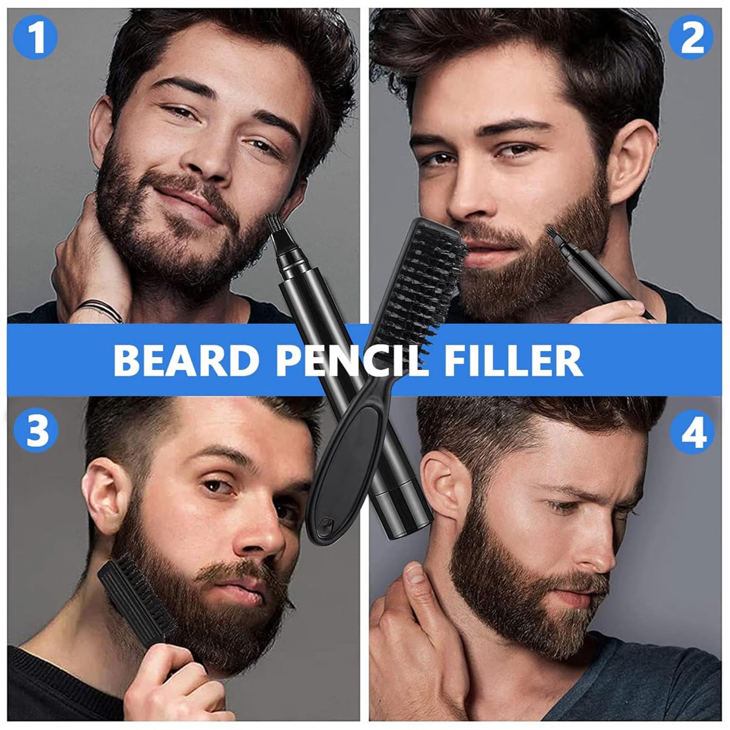 Kriq Beard Pencil Filler For Men Barber Styling Pen with Bristle Beard Brush Waterproof, Sweat Proof Natural Shaping Up for Men Beard, Moustache & Eyebrows 4