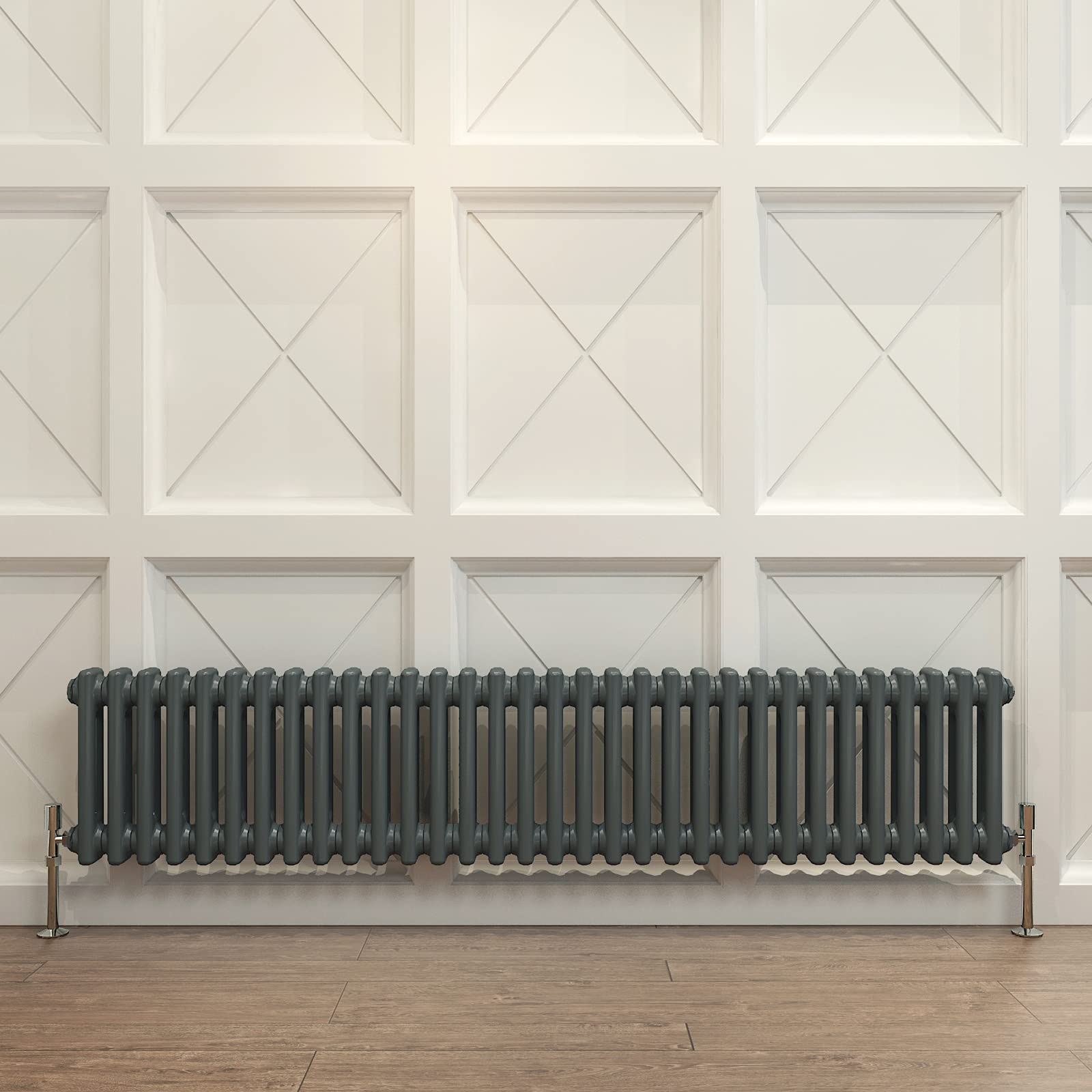 Acezanble∣2 Column Radiator, Horizontal 300mm Anthracite Wide Low Tradiontal Cast Iron Style Radiator Centre Heating for Window Hallway