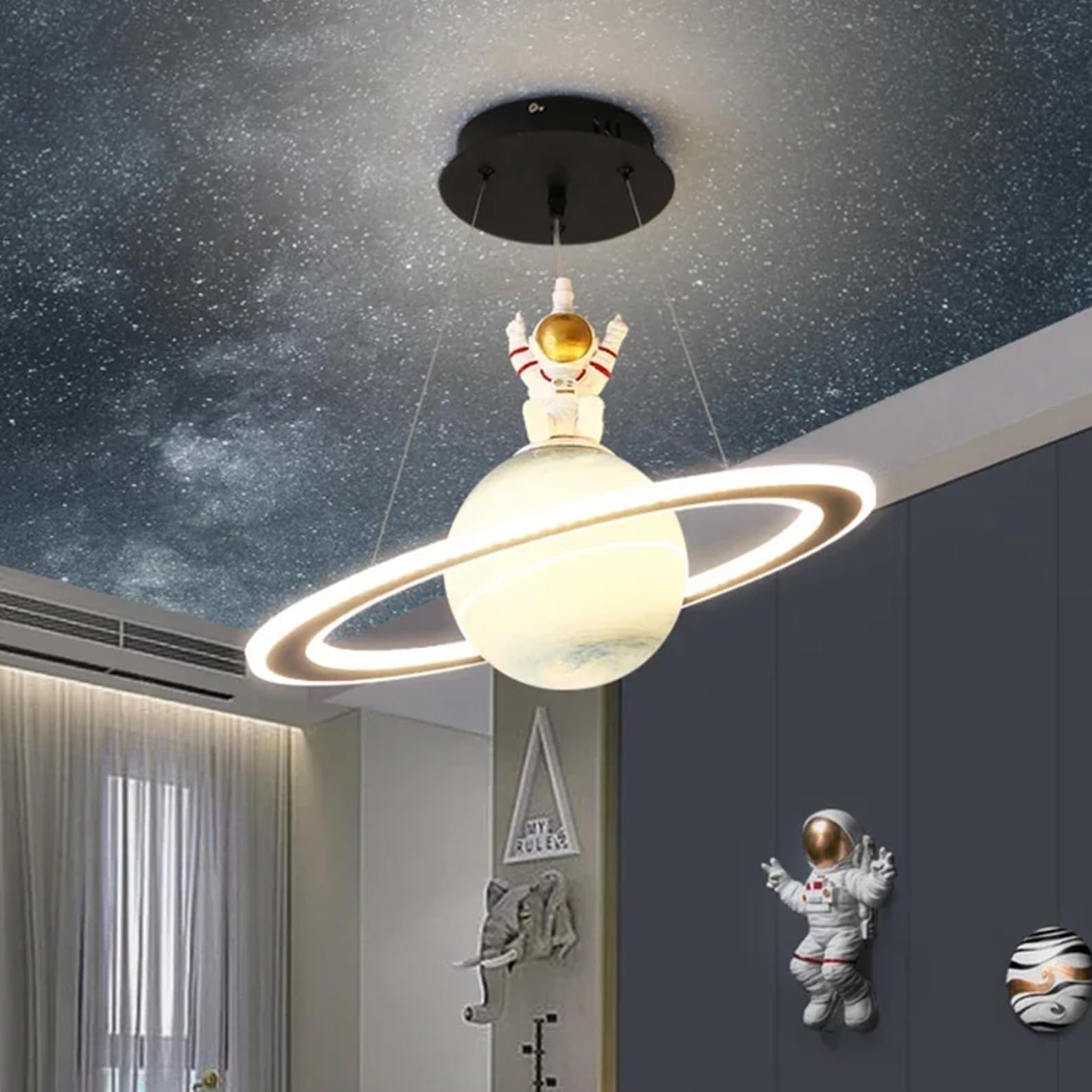 Moilsren LED Pendant Light Planet Kids Ceiling Light, Creative Astronaut Ceiling Light Dimmable Chindren's Room Lamp with Remote Control for Girls Boys Bedroom Lamp (Astronaut)