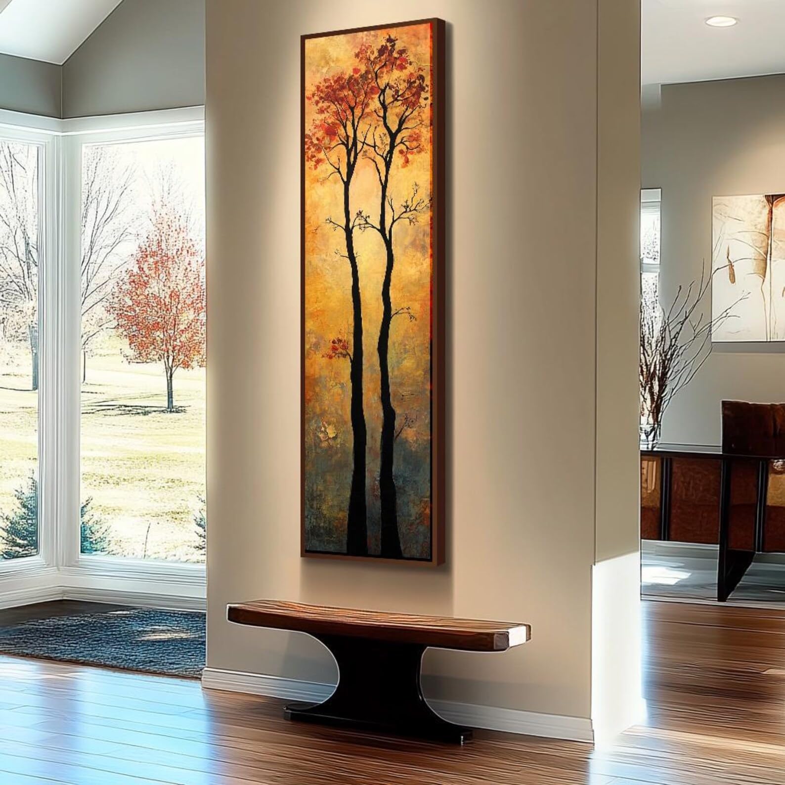 YUSUZHU Long Narrow Wall Art, Tall and Thin Canvas wall art, Tree wall art, Nature Wall Art, Vertical Wall Art,Mountain Painting(55x110cm/Frameless)