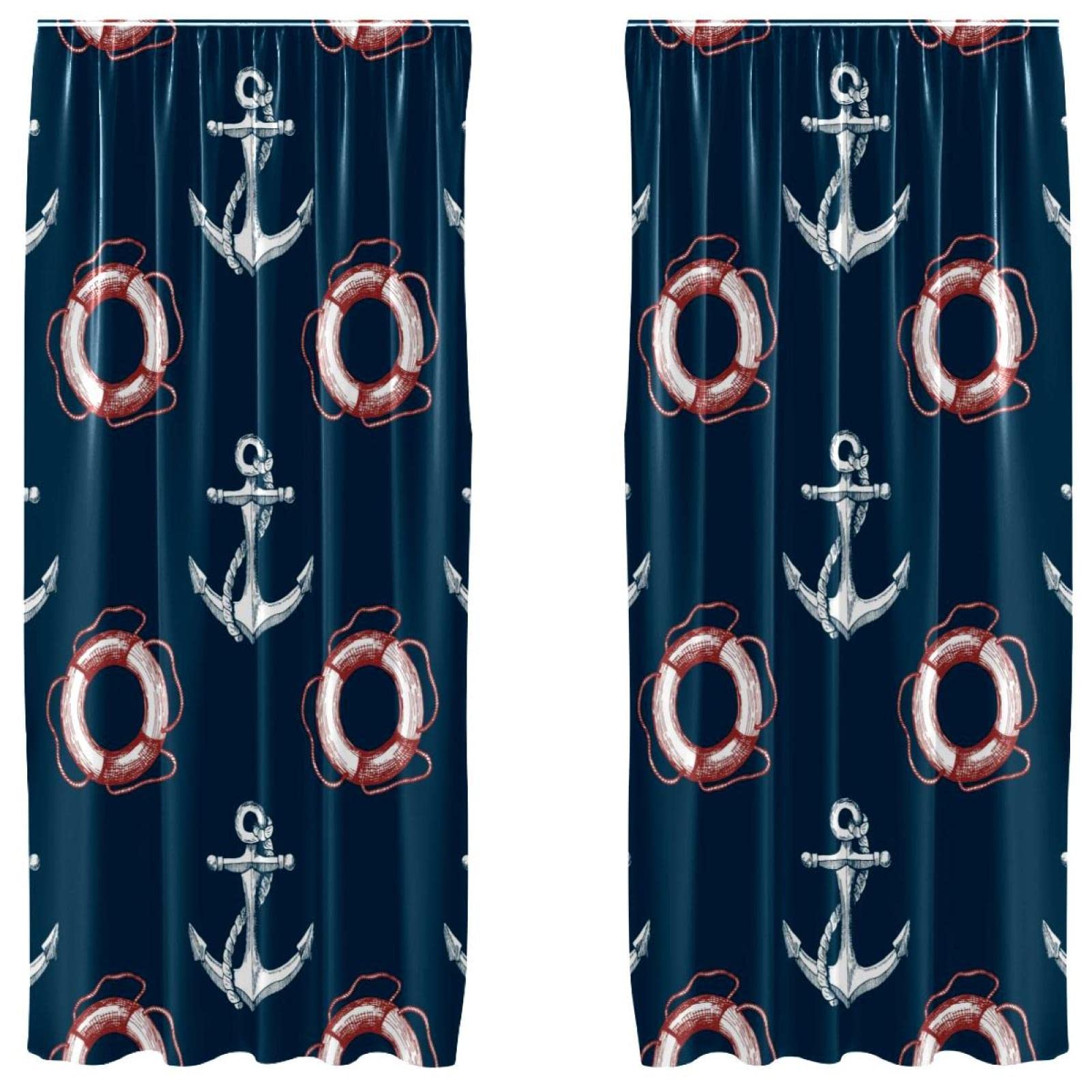 Rideaux occultants bleu marine motif ancre de bateau 140x213cm