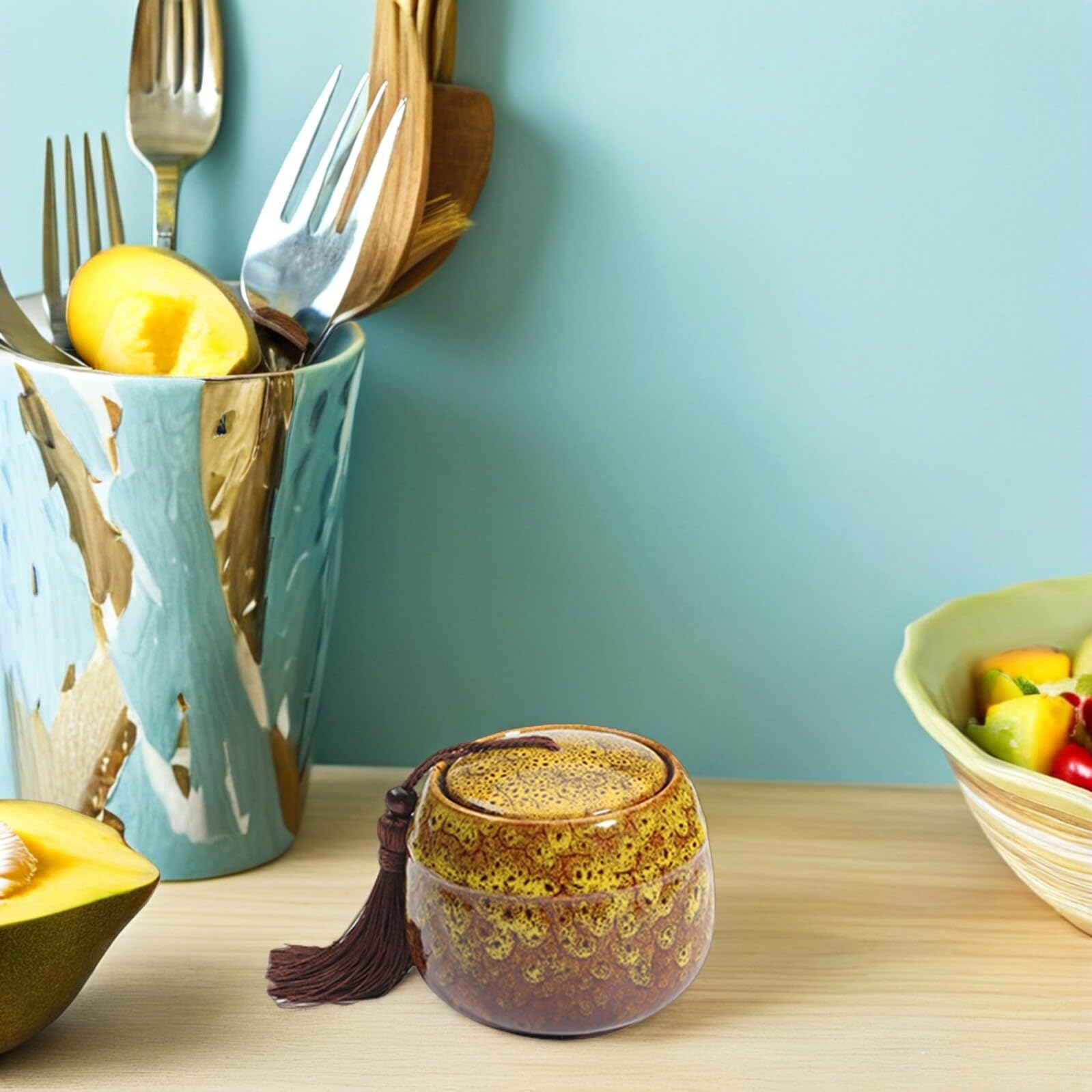 Mipcase Recipientes de Cerámica para Té, 5 Piezas Multiusos Tapa Sellada, Diseño Exquisito y Funcional para Almacenamiento en Cocina y Adorno de Escritorio