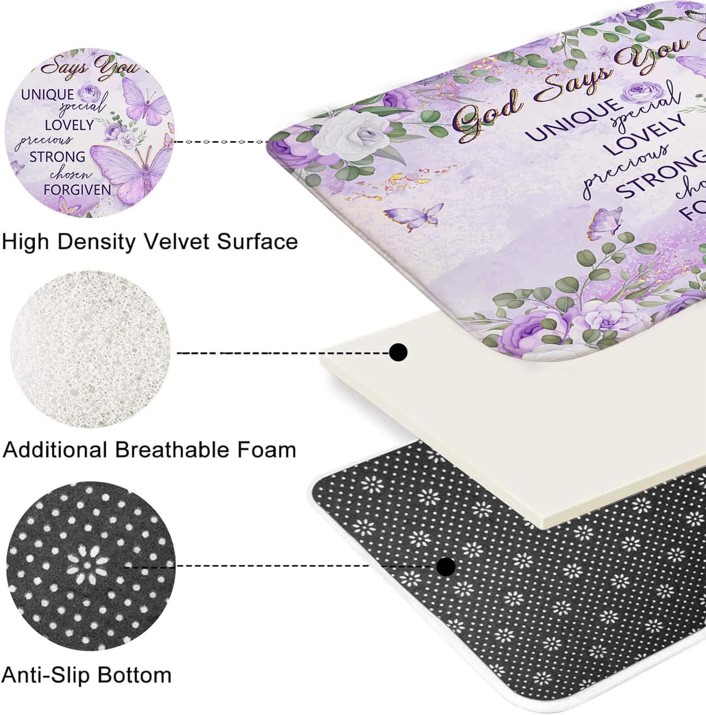 Mocsicka Purple Butterfly Shower Curtain Set for Bathroom, 4Pcs Butterfly Bathroom Sets with Non Slip Rugs, Toilet Lid Cover, Bath Mat, Shower Curtain, Bathroom Decor with 12 Hooks (Purple)