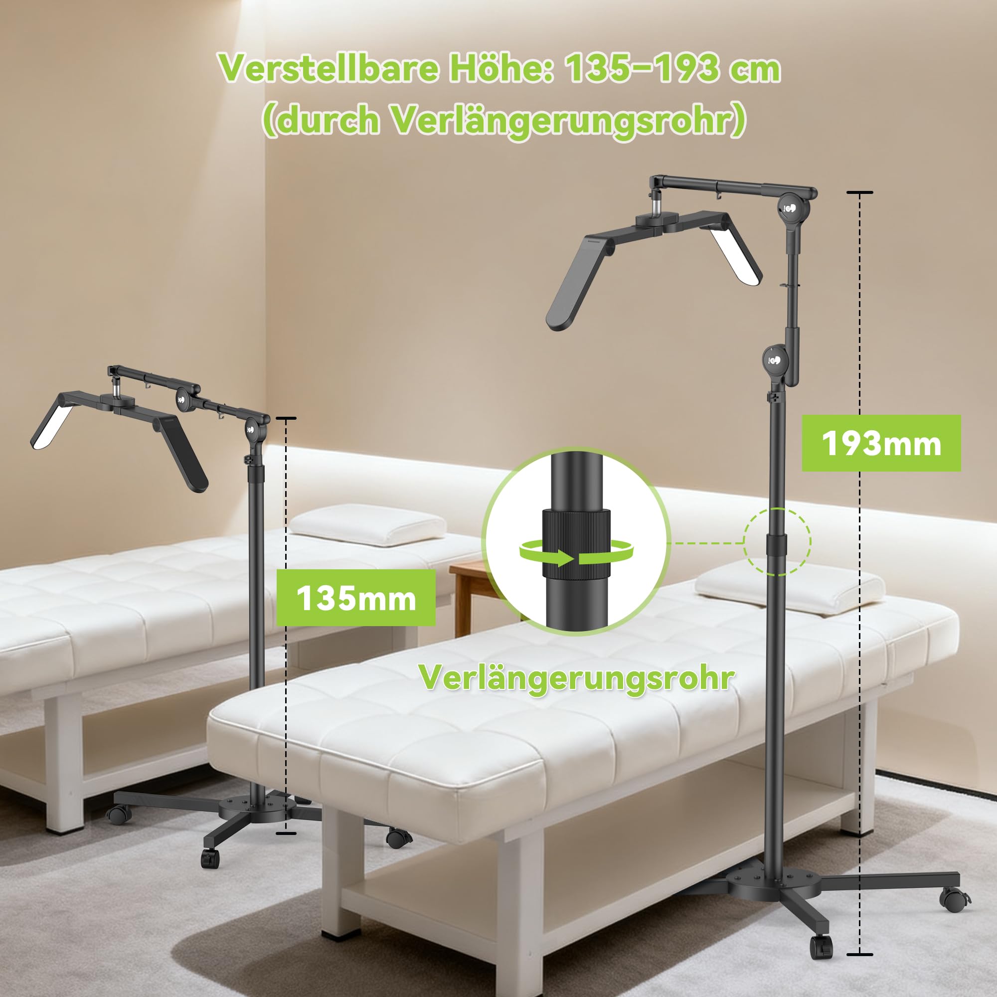 STASUN Halbmond-Stehlampe,28 Zoll Faltbare Wimpern Lampe mit Telefonhalter für Wimpernverlängerungen,45W Dimmbares LED Stehlampe für Nail Tech, Beauty, Kosmetik Lash Light