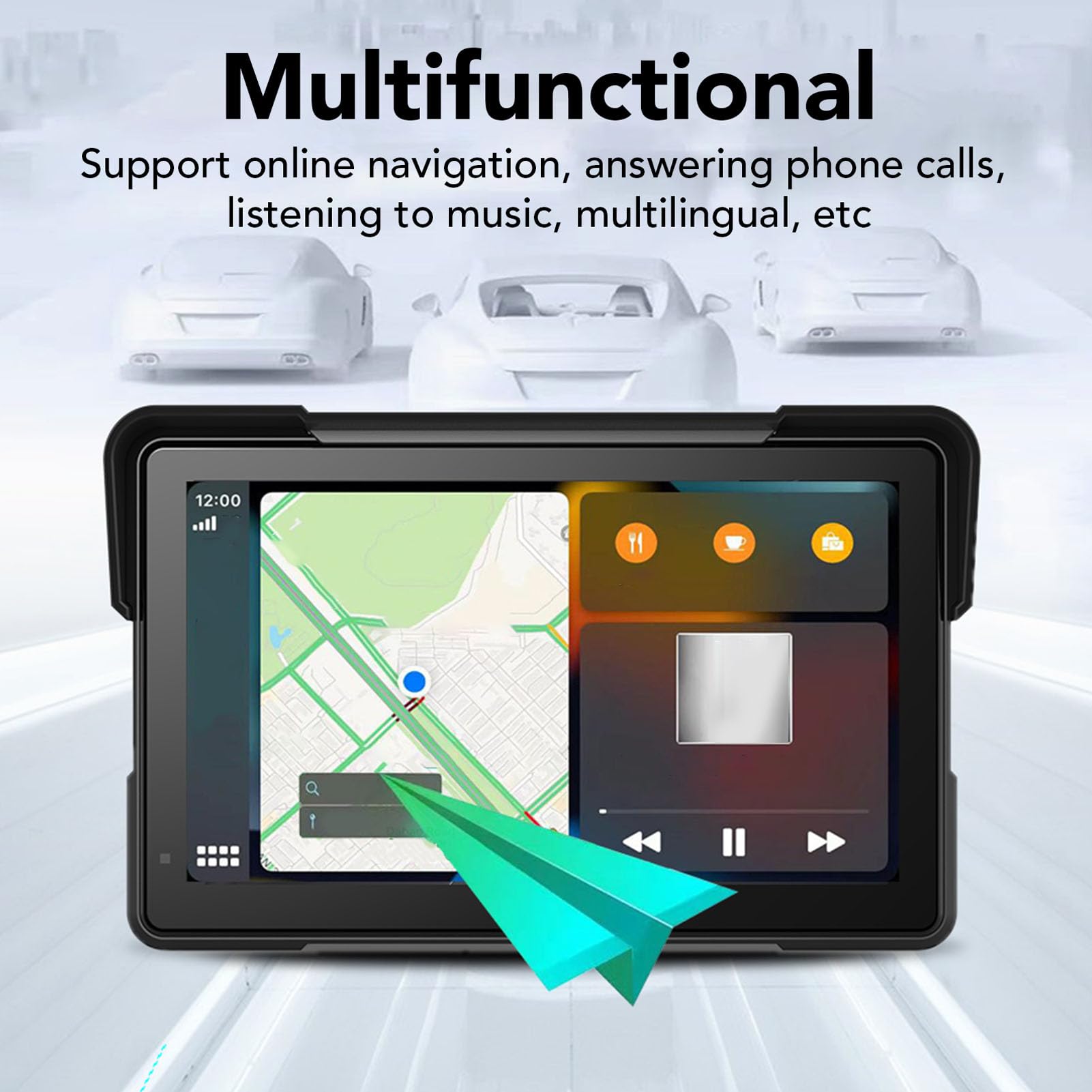 Luocute System Nawigacji Motorbike GPS, łączność Słuchawek, 7 -calowy Ekran IPS HD, Wodoodporny, łatwa Instalacja, dla CarPlay, z Assistant, Przewodowe Zdalne Sterowanie