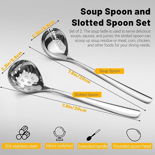 Miniatura 9 de Realand Cucharón pequeño para salsa, 3 cucharones de sopa de acero inoxidable 304 para servir, cuchara de metal para aderezo de ensalada, color