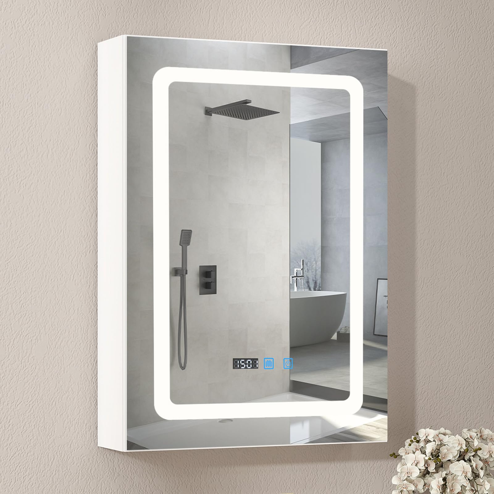 ARTETHYS Bathroom Mirror Cabinets, 60x45cm Bathroom Cabinet with LED Mirror