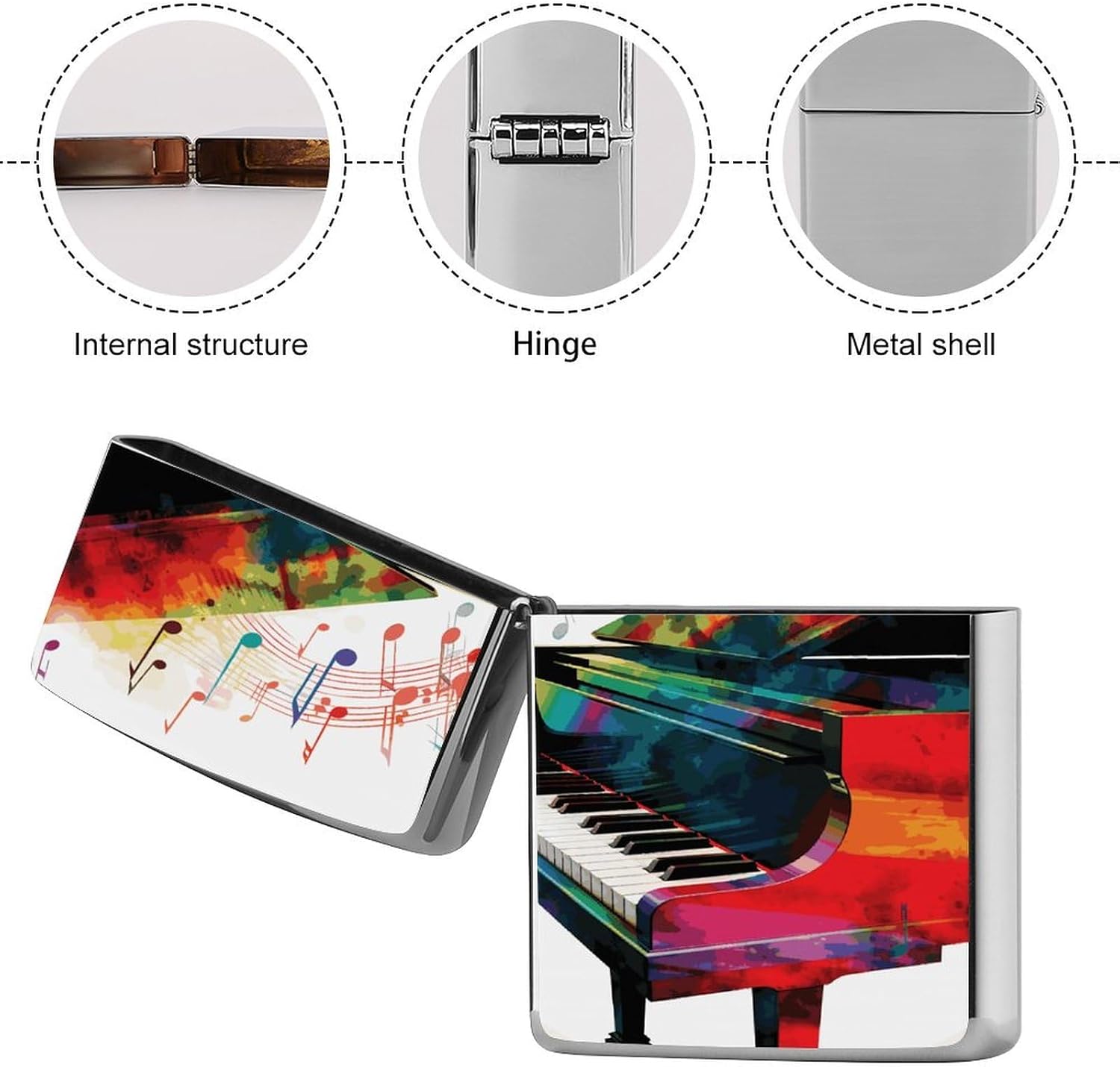 Colorful Piano Keyboard Music Metal Lighter Case, Durable Lighter Protective Cover with Personalized Graffiti Design Easy to Install, Universal Fit for Standard Lighters, Stylish & Unique Idea image 5