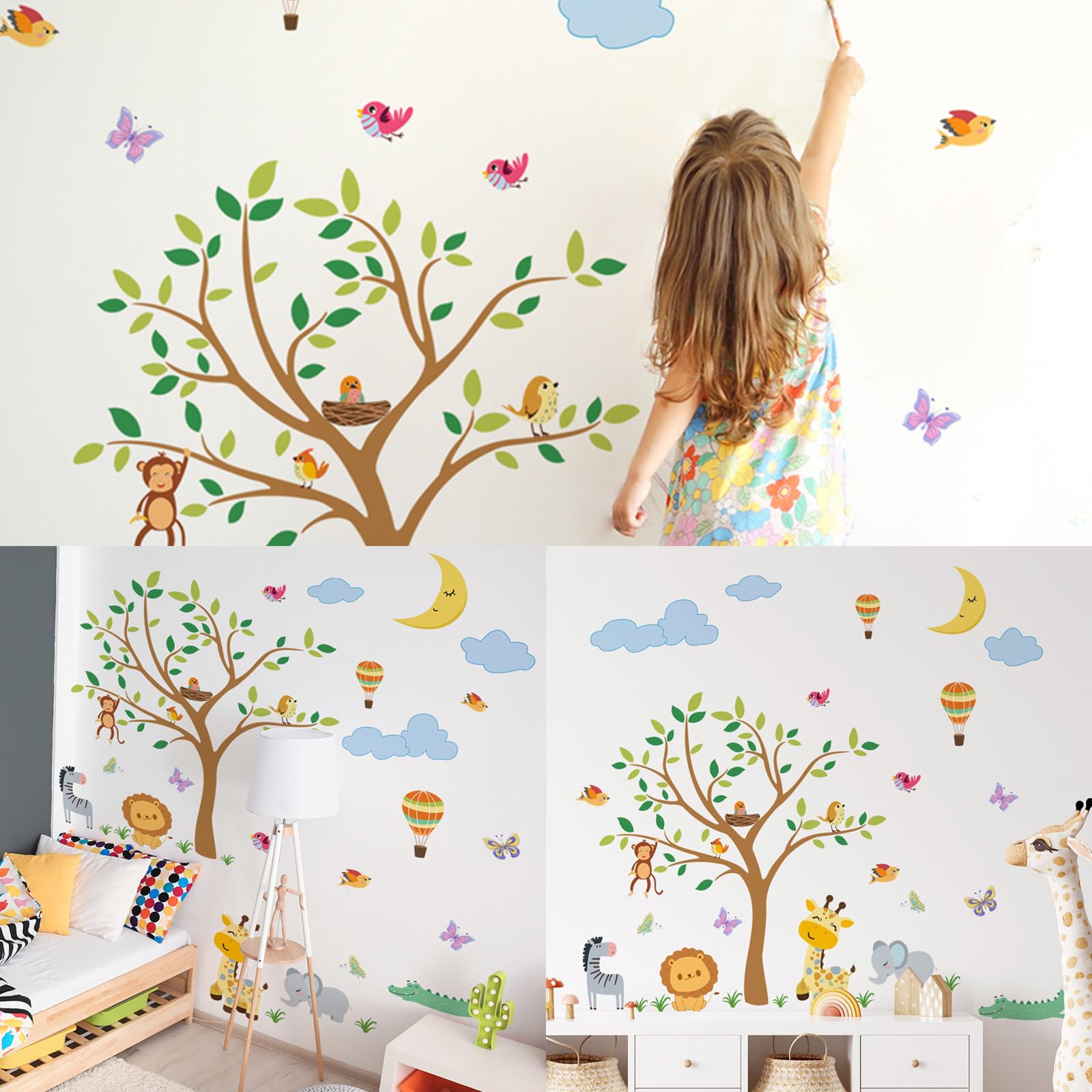 Jungle Animals Tree Wall Decals Elephant Giraffe Lion Safari Wall Stickers Baby Nursery Kids Bedroom Living Room Wall Decor and Creativity for Transforming Nursery Classroom Etc - Image 3
