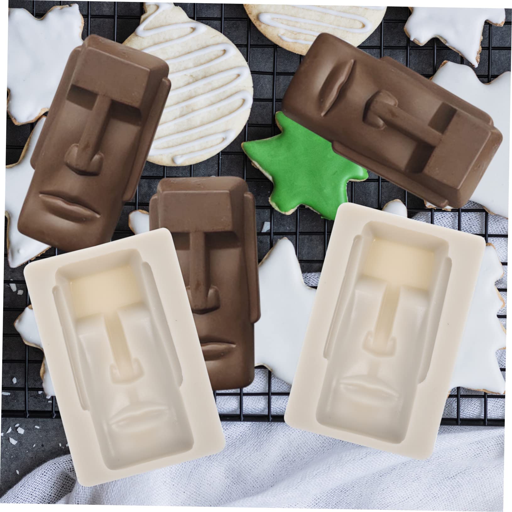 TOPBATHY 5piezas Molde De Para Galletas y Chocolates Molde Decorativo Moai Herramienta Para Fondant y Para Repostería y Manualidades