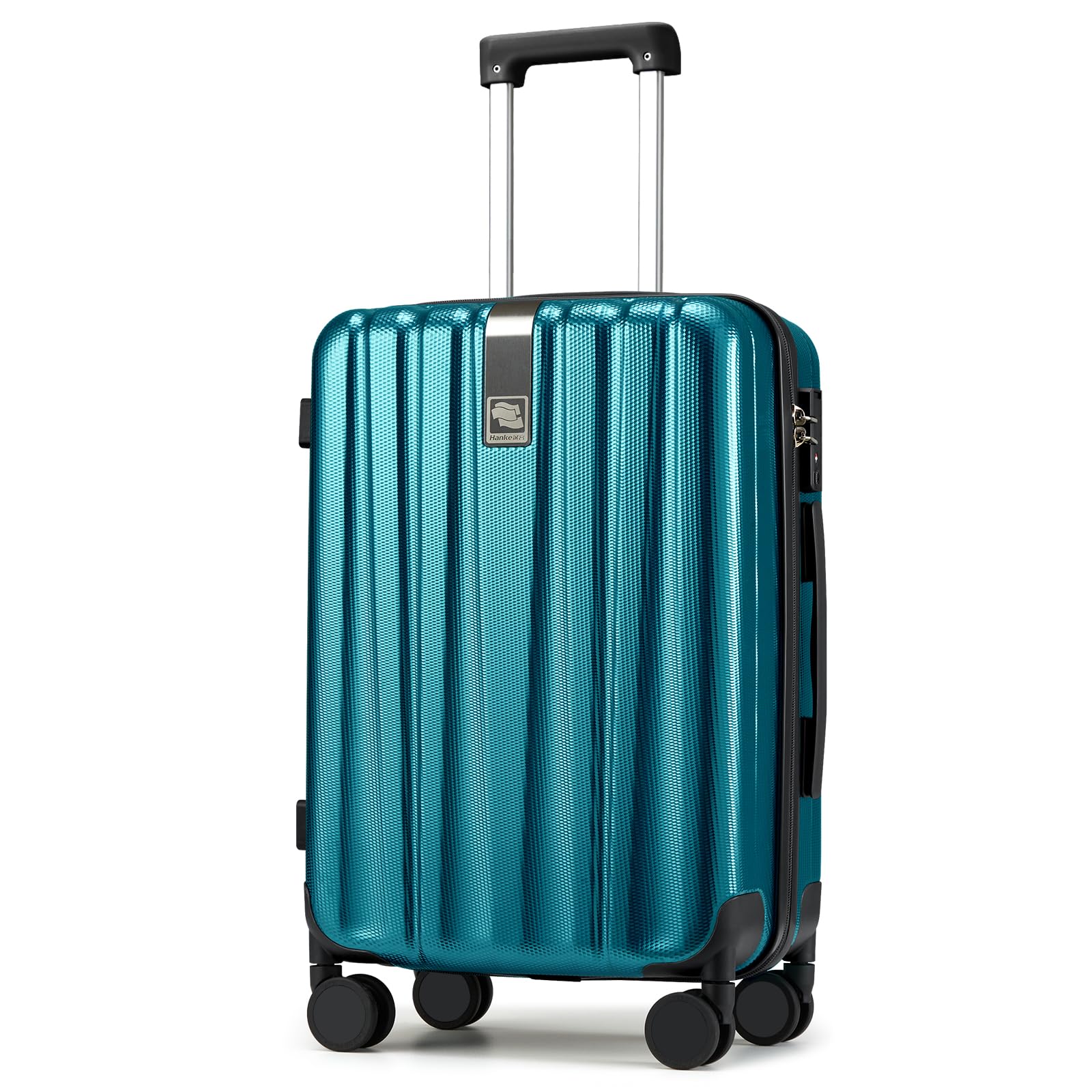 Hanke 24 Inch Luggage Suitcases With Spinner Wheels Lightweight PC Hard Shell Rolling Suitcase With Travel Lock,Checked-Medium 24-Inch(Caribbean Blue)