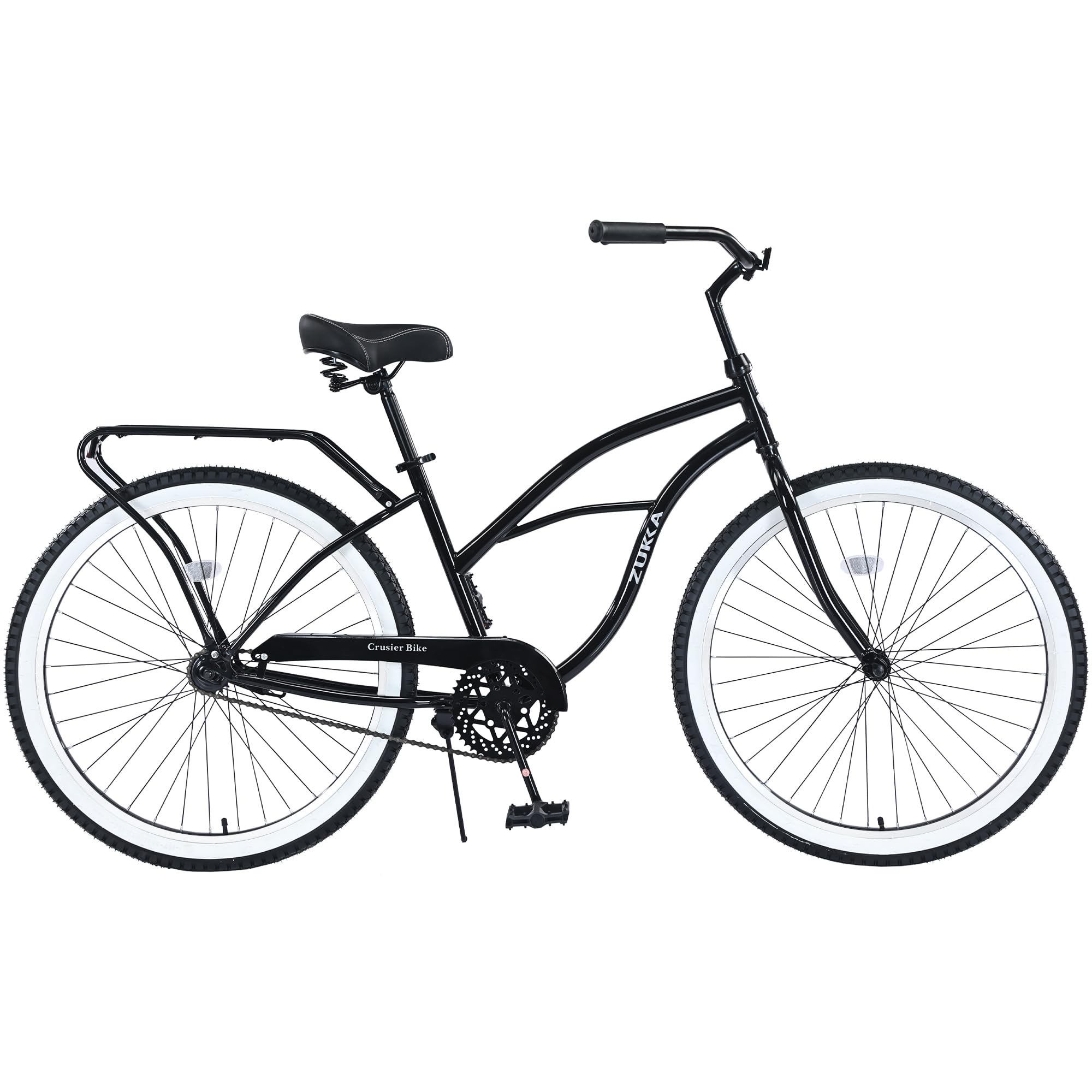 BALINGE 26 Inch Beach Cruiser Bike for Men, Mens Hybrid Bike Single Speeds Steel Frame Commuter Bike for Women Men Senior,height-adjustable leather saddle, Black