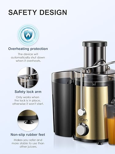 Miniatura 7 de Máquina exprimidora, extractor centrífugo de 800 W, con conducto de alimentación de boca ancha de 3 pulgadas para frutas y verduras, fácil de