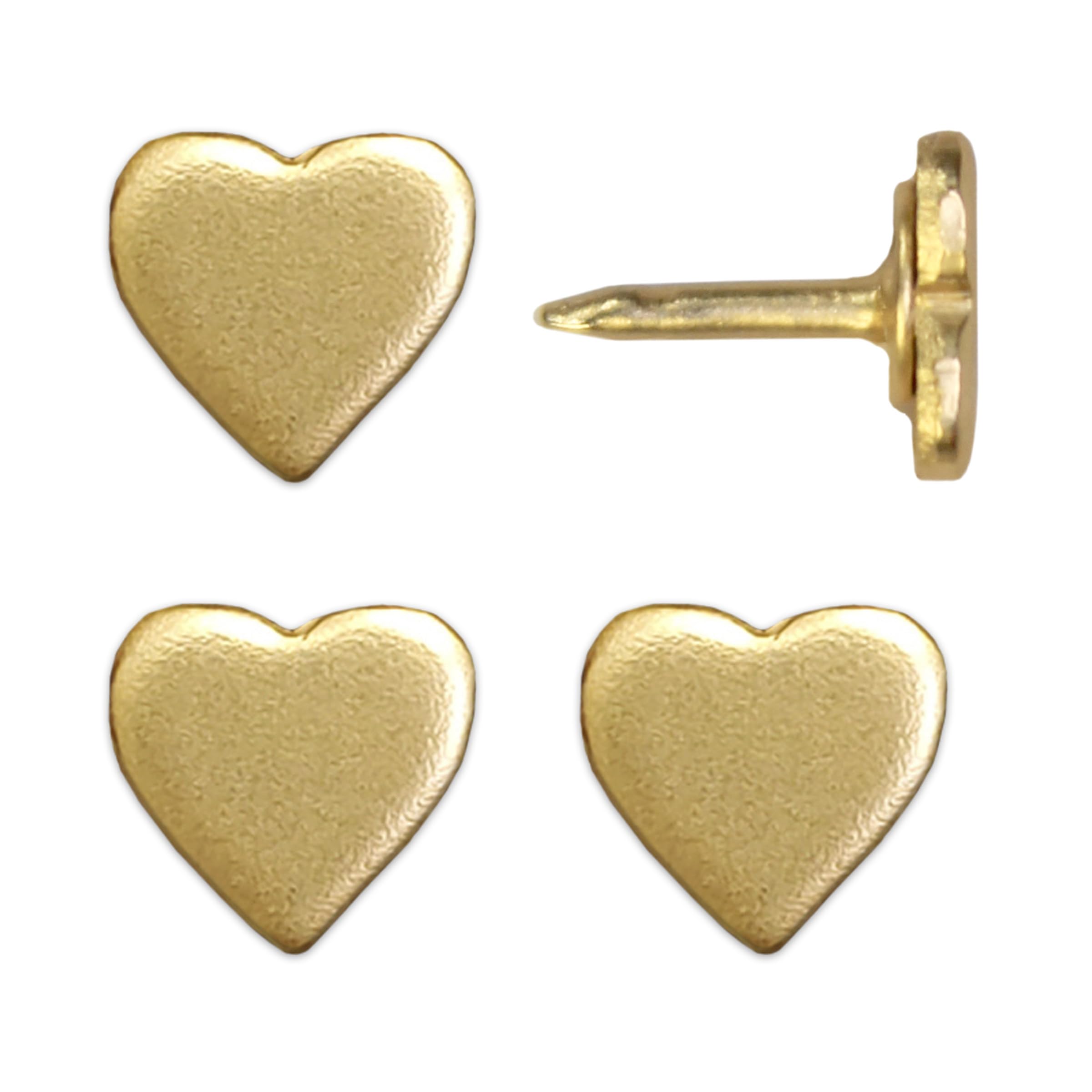 Mini Gold Heart Push Pins - Mini Gold Metal Heart Map Pins - for Cork Board, Maps, or Lapel Pin Use - Designed in USA - Set of 4