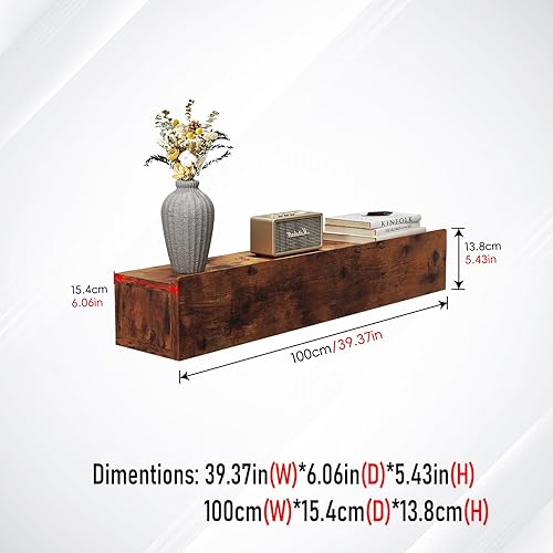 Miniatura 2 de Mesa consola flotante de madera maciza, mesa de entrada estrecha montada en la pared de 39 pulgadas con estante de almacenamiento, estantes modernos