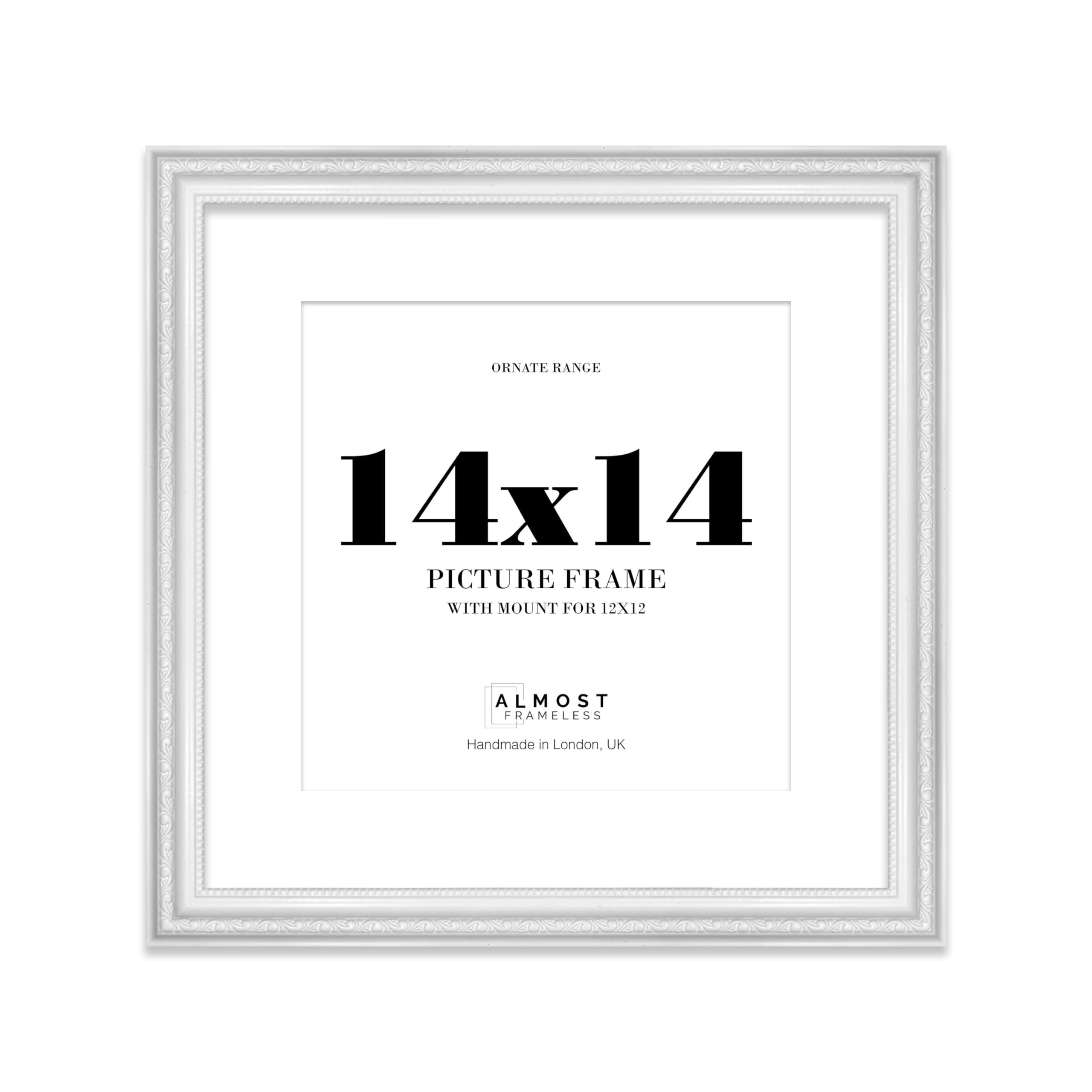 14x14 White Ornate Photo Frame With White Mat For 12x12 Picture, Ready to Hang or Stand, 1 Pack โ image 1
