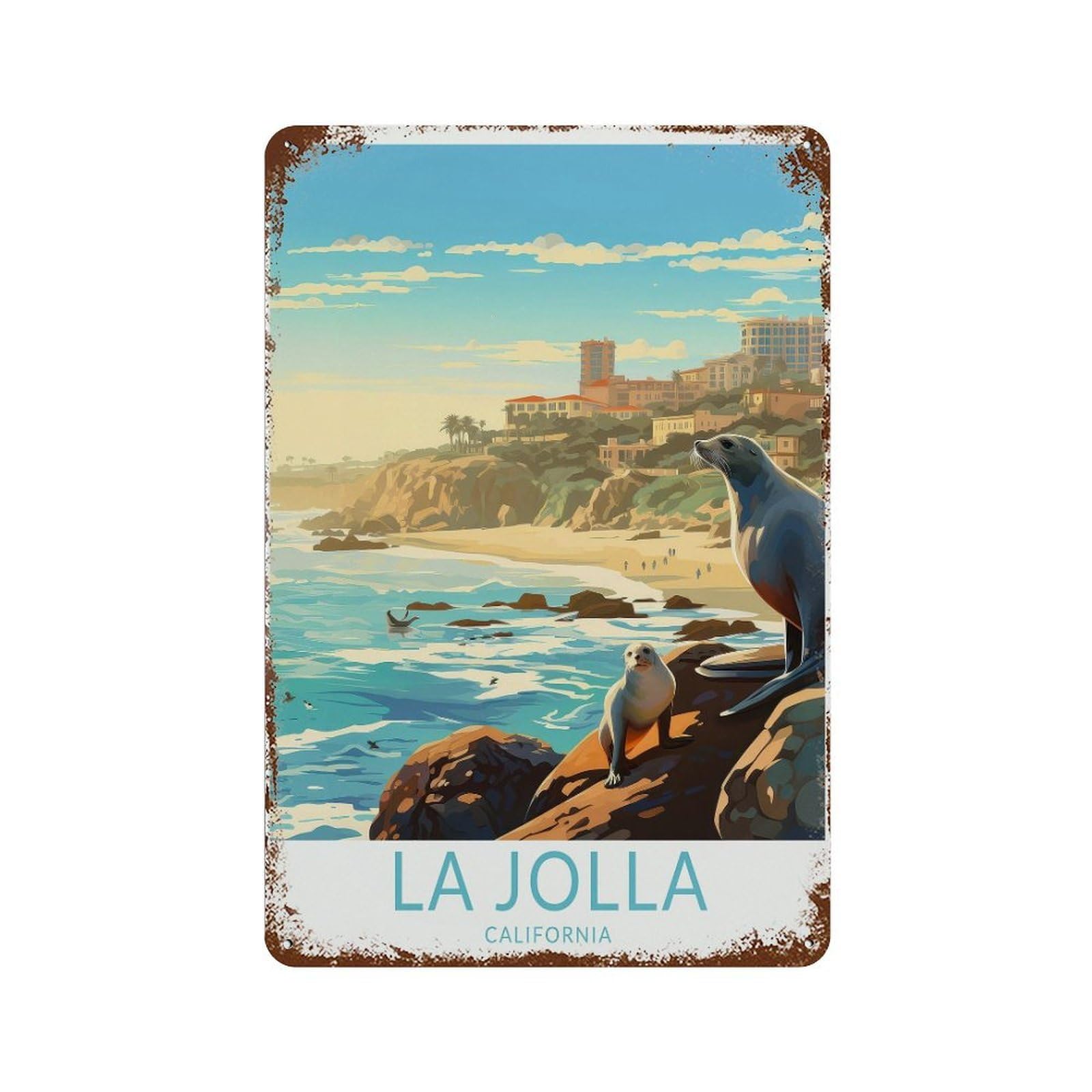xiaoxiaoshen La Jolla California Travel Coast San Diego Decor, Die (2) Wall Decor Art Metal Tin Poster Modern Home Decor Art Home Bar Shop Decorations Vintage Sign 30x20cm