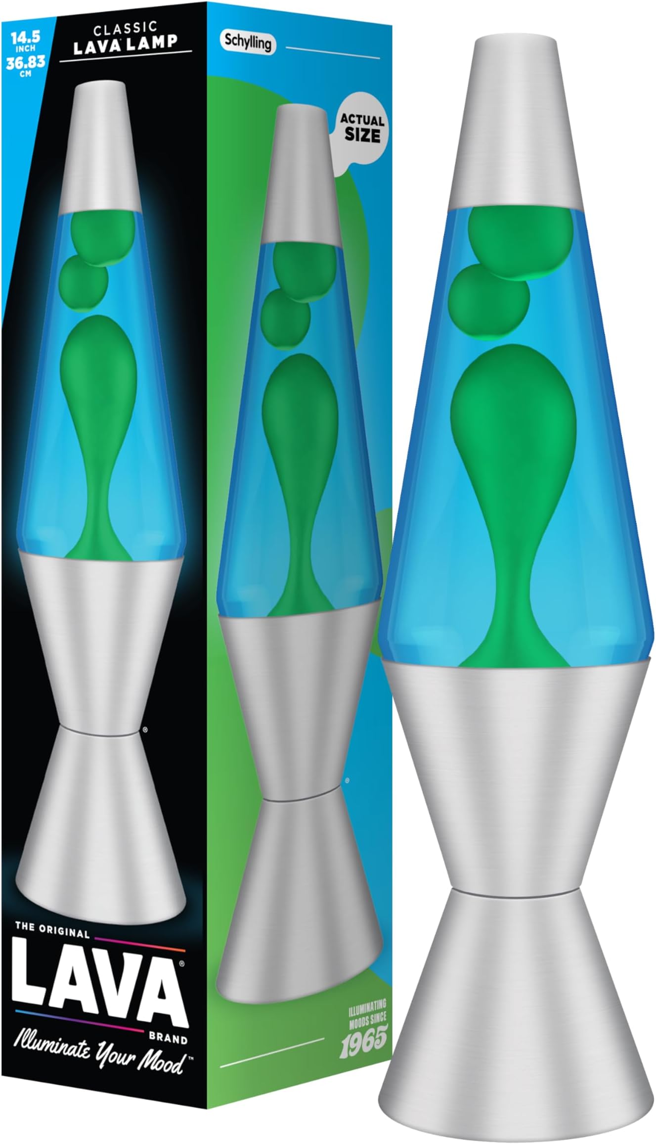 Lamp 2124, Green Wax, Blue Liquid, Silver Base and Cap, Original 14.5 inch LAVA® Motion Lamp to Illuminate Your Mood
