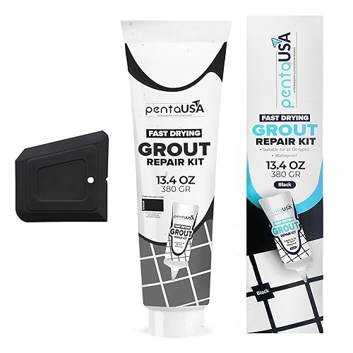 PentaUSA Tile Grout - Lechada para Azulejos de 13.4 oz, Tubo Relleno de Lechada Negra que Repara y Renueva, Kit de Reparación de Lechada de Secado