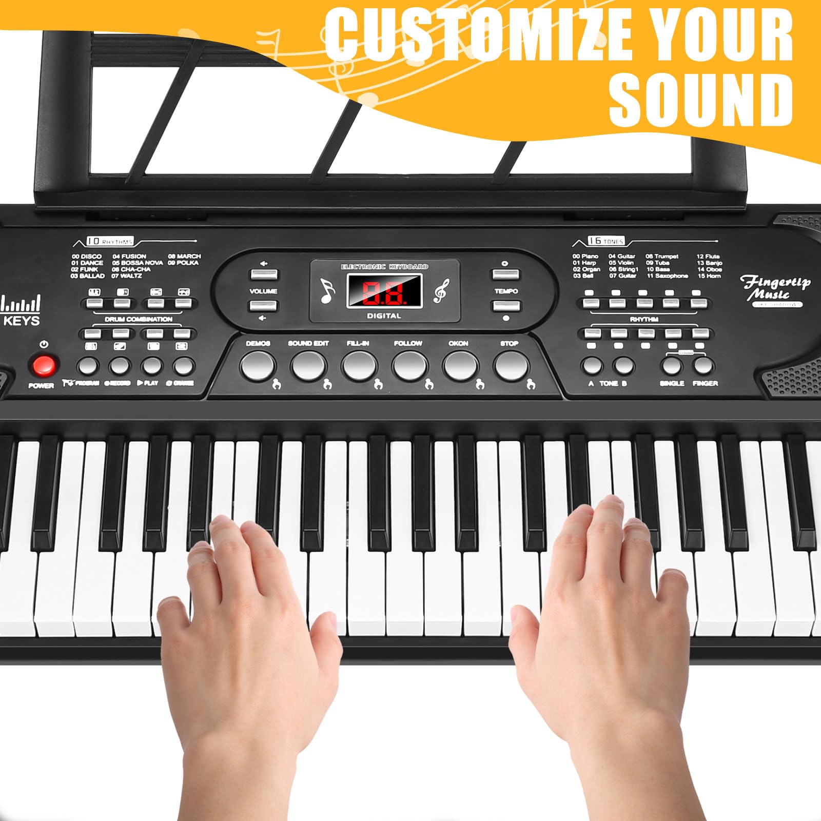 61 Key Keyboard Piano with Stand, Portable Electric Piano Keyboard Kit for Beginners with Stand, Microphone,Note Stickers, Music Rest, Digital Music Keyboard Built-In Speakers