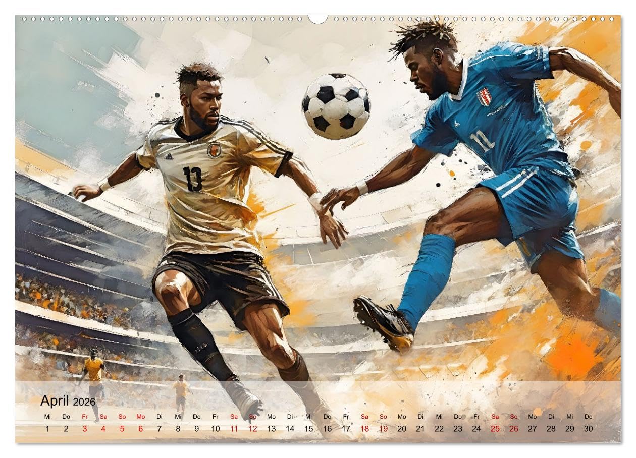 Fußball - Finale (hochwertiger Premium Wandkalender 2026 DIN A2 quer), Kunstdruck in Hochglanz: Atmosphärische Illustrationen dynamischer Spielszenen rund um das Thema Fußball (CALVENDO Sport)