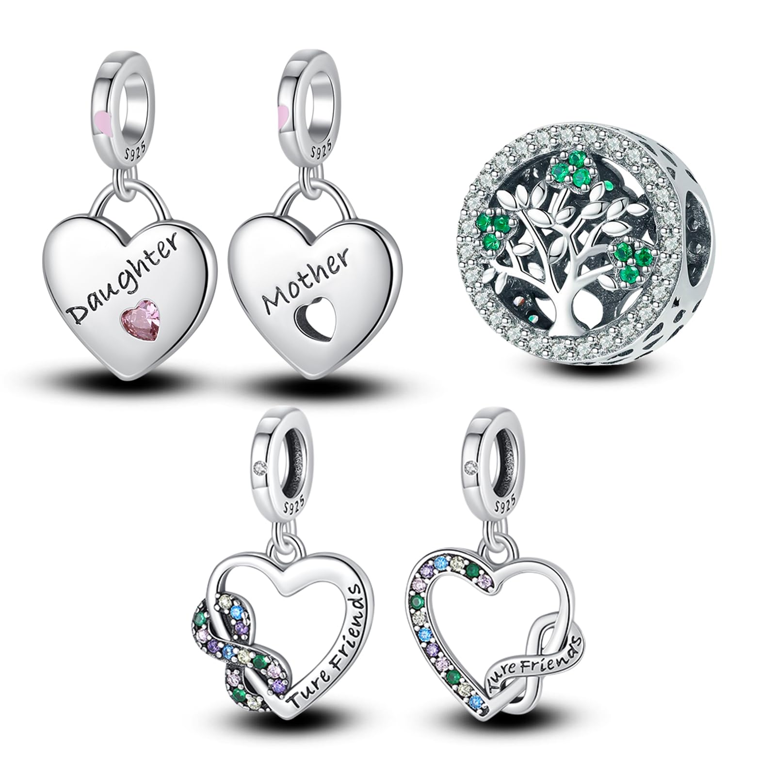 Annmors Love Heart Charm Donna argento Ciondolo a forma di, in argento Sterling 925, compatibile con braccialetti e collane europei