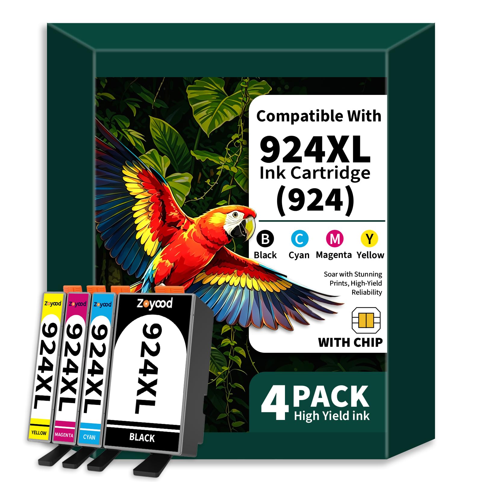 924 Cartuchos de Tinta Compatible para HP 924e Cartuchos Tinta 924XL Pack Compatible para HP OfficeJet Pro 8120 8123 8130 8133 Impresora (4-Pack, Negro Cian Magenta Amarillo)