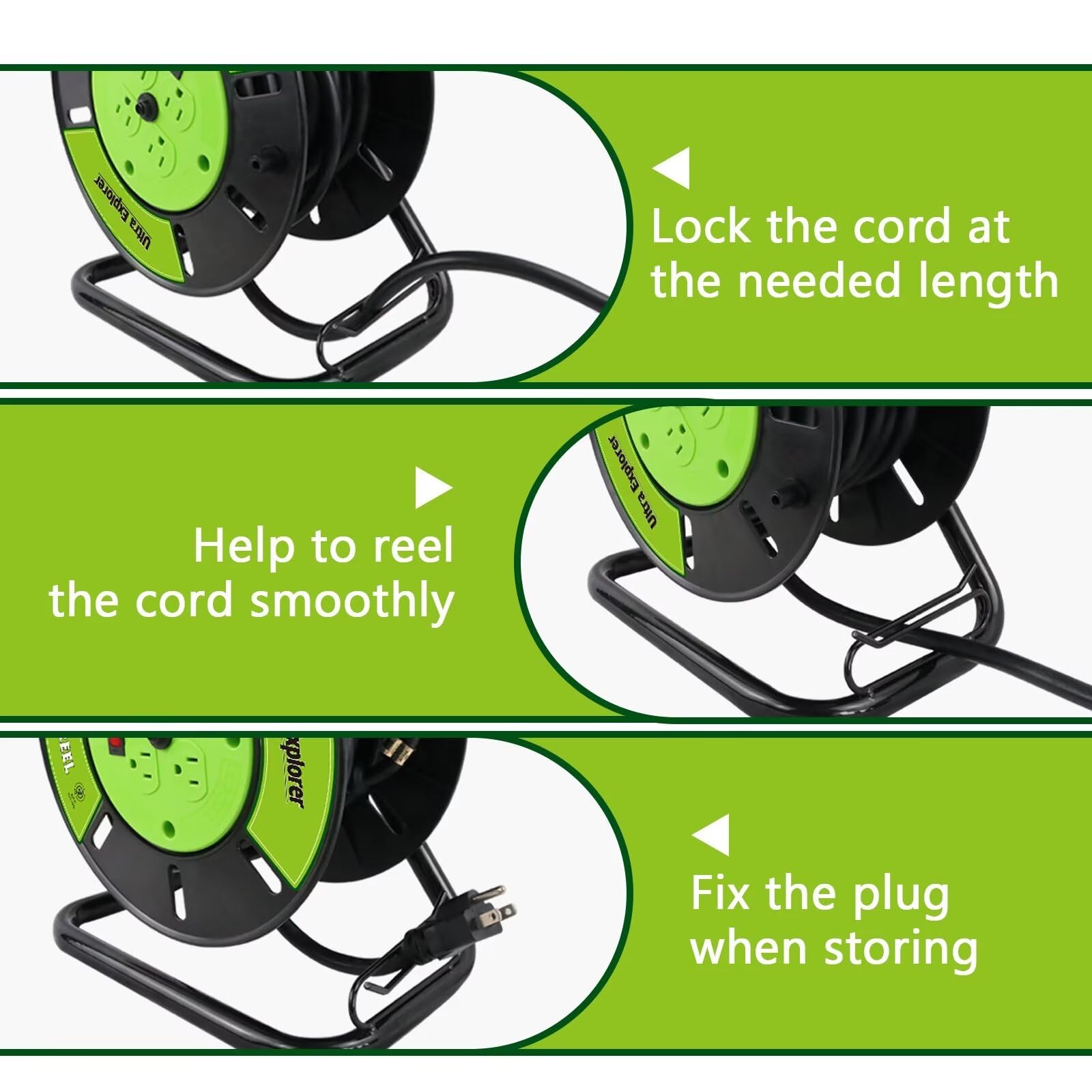 Link2Home 60 Ft. 14/3 Extension Cord Storage Reel With 4 Grounded Outlets And Overload Cir