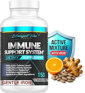 Immune Support System – High Absorption Vitamin C 1000mg, Gentle Iron 25mg & Ginger Root 25mg, Premium Active Mixture for Immune, Energy & Cellular Support, Non-GMO High Potency Formula, 150 Tablets